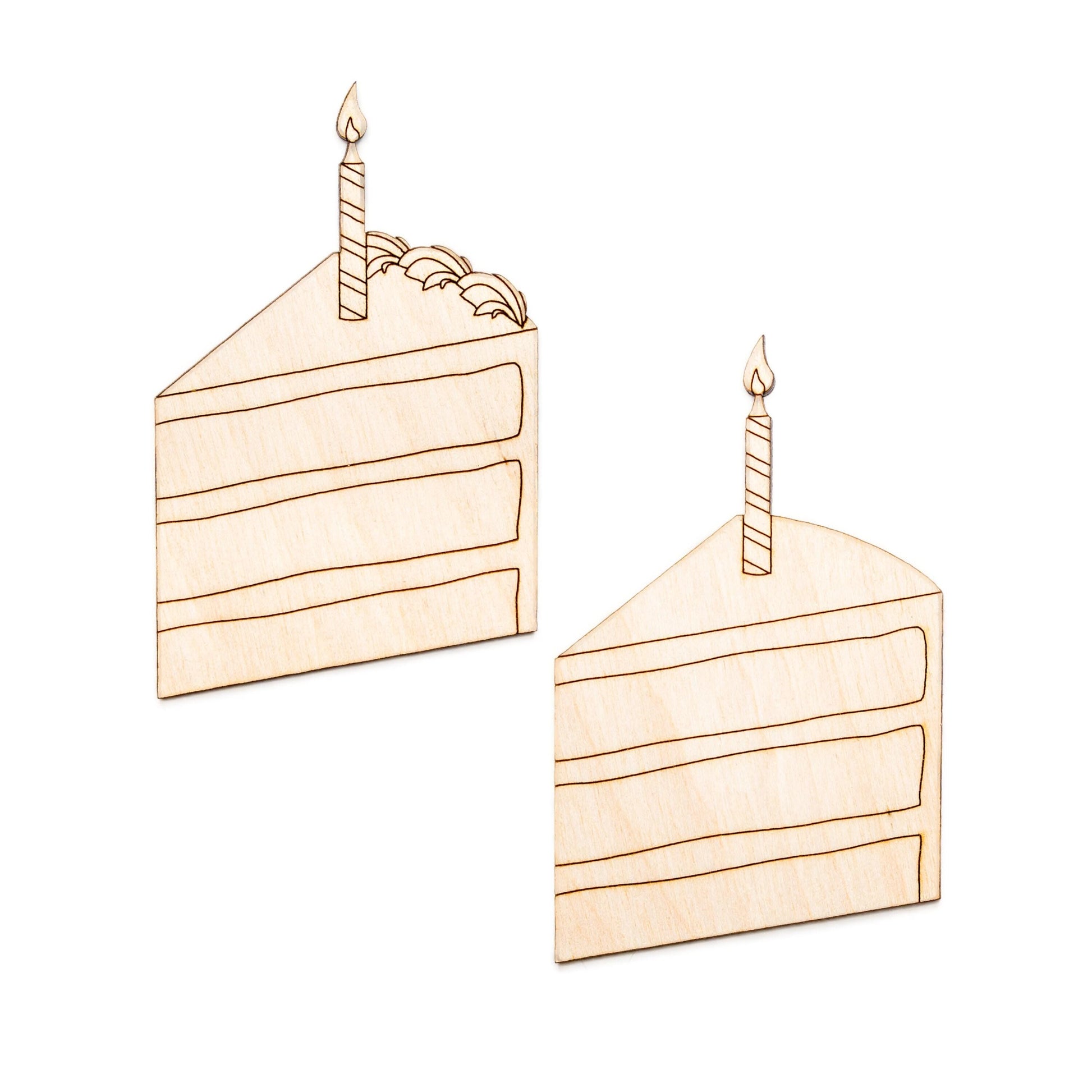 Birthday Cake Slice With Candle Wood Cutout - Laser Cut Unfinished Craft Shape - Multiple Sizes