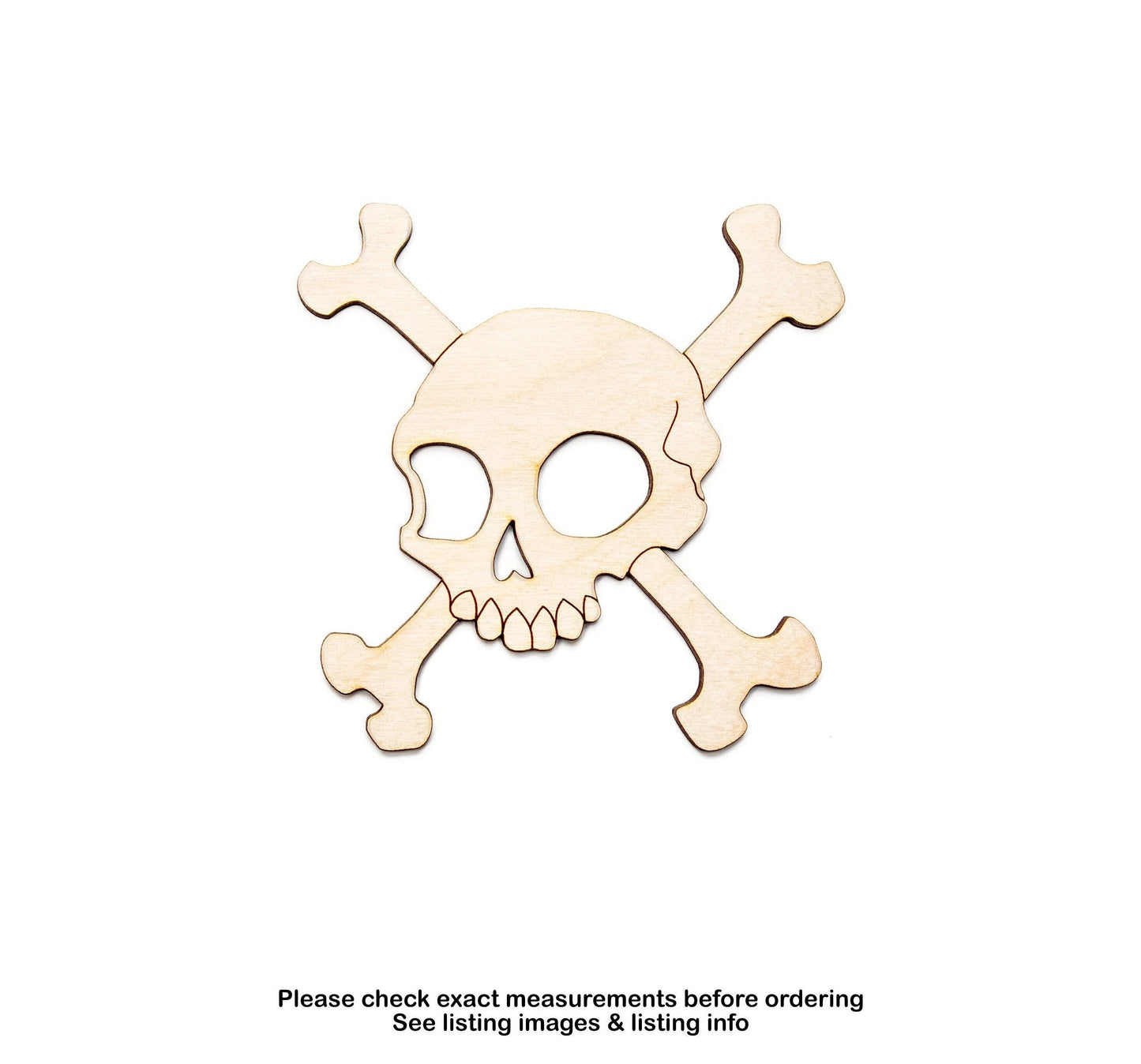 Half Skull And Crossbones Wood Cutout - Laser Cut Unfinished Craft Shape - Multiple Sizes