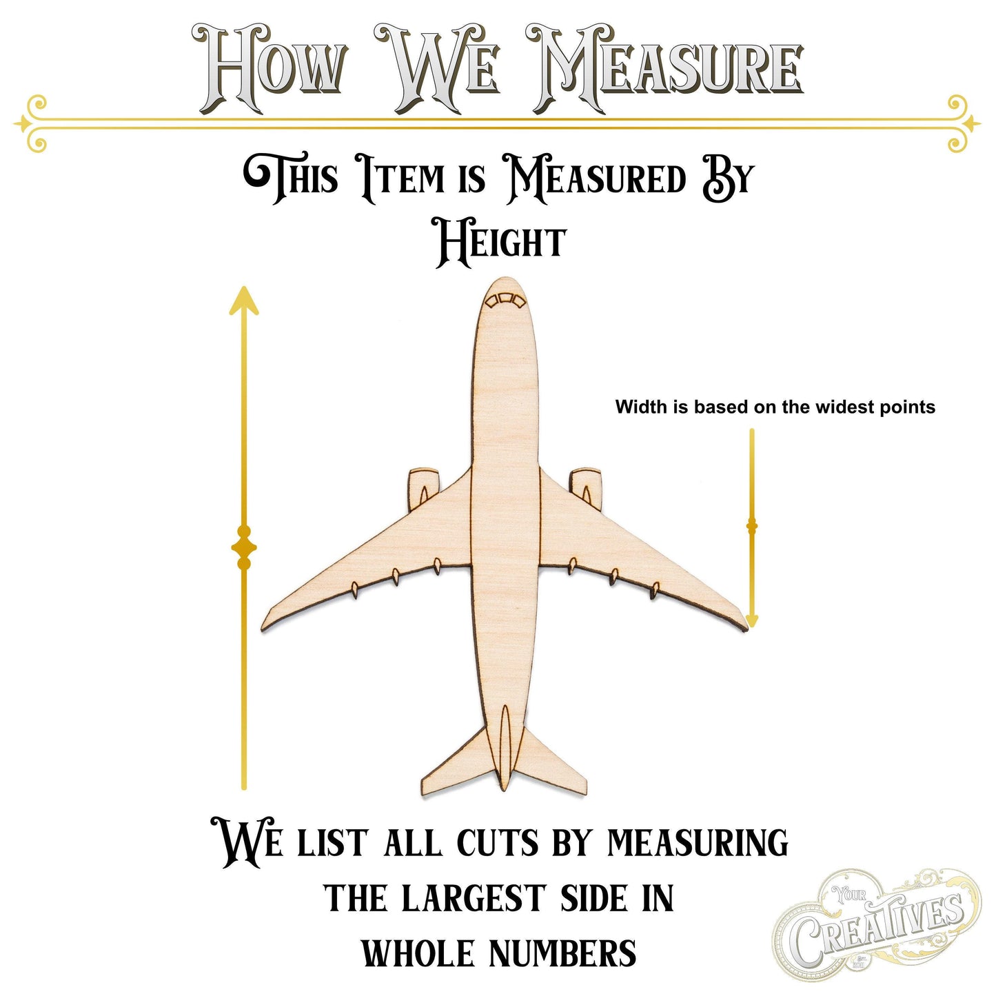 Airliner Detailed Wood Cutout - Laser Cut Unfinished Craft Shape - Multiple Sizes