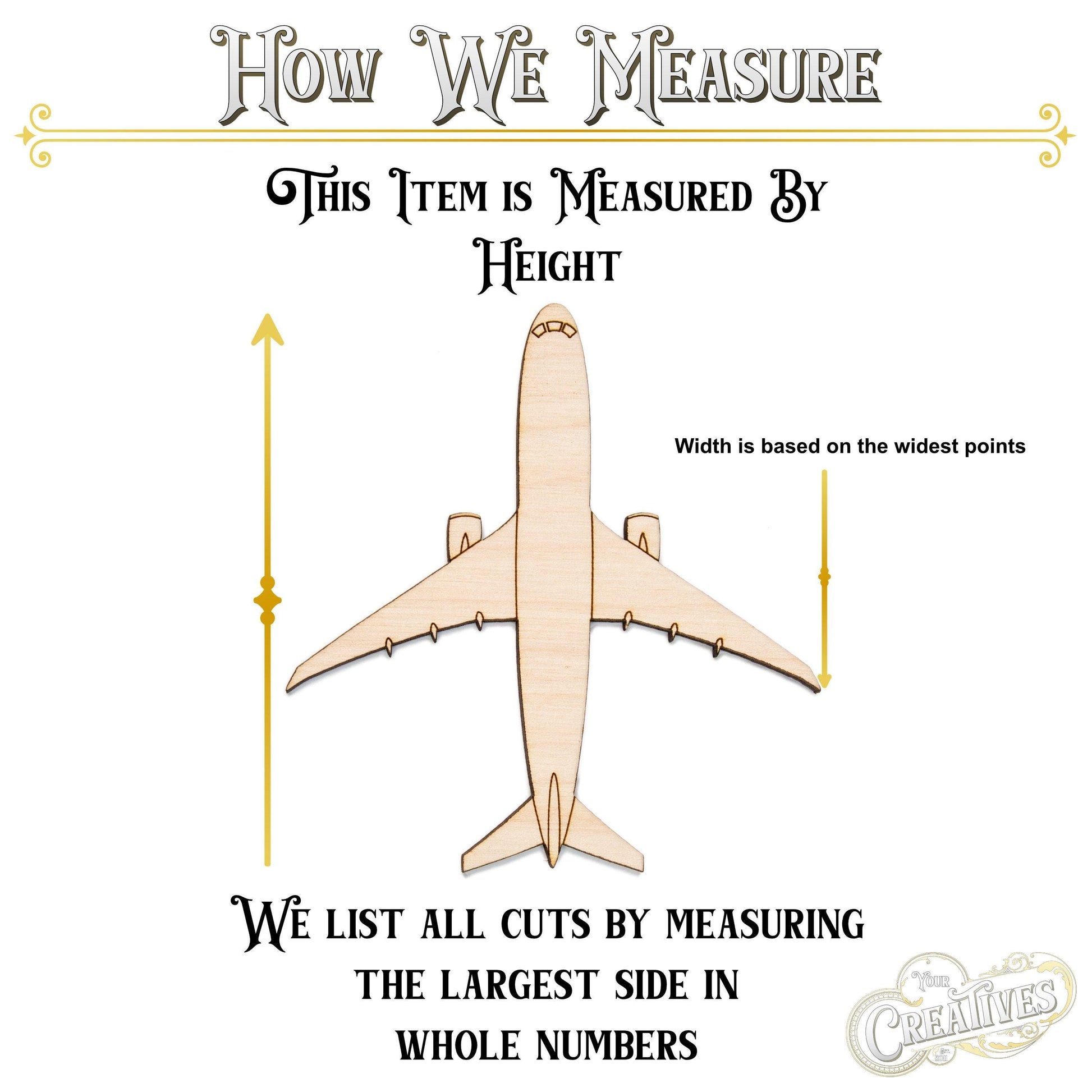 Airliner Detailed Wood Cutout - Laser Cut Unfinished Craft Shape - Multiple Sizes
