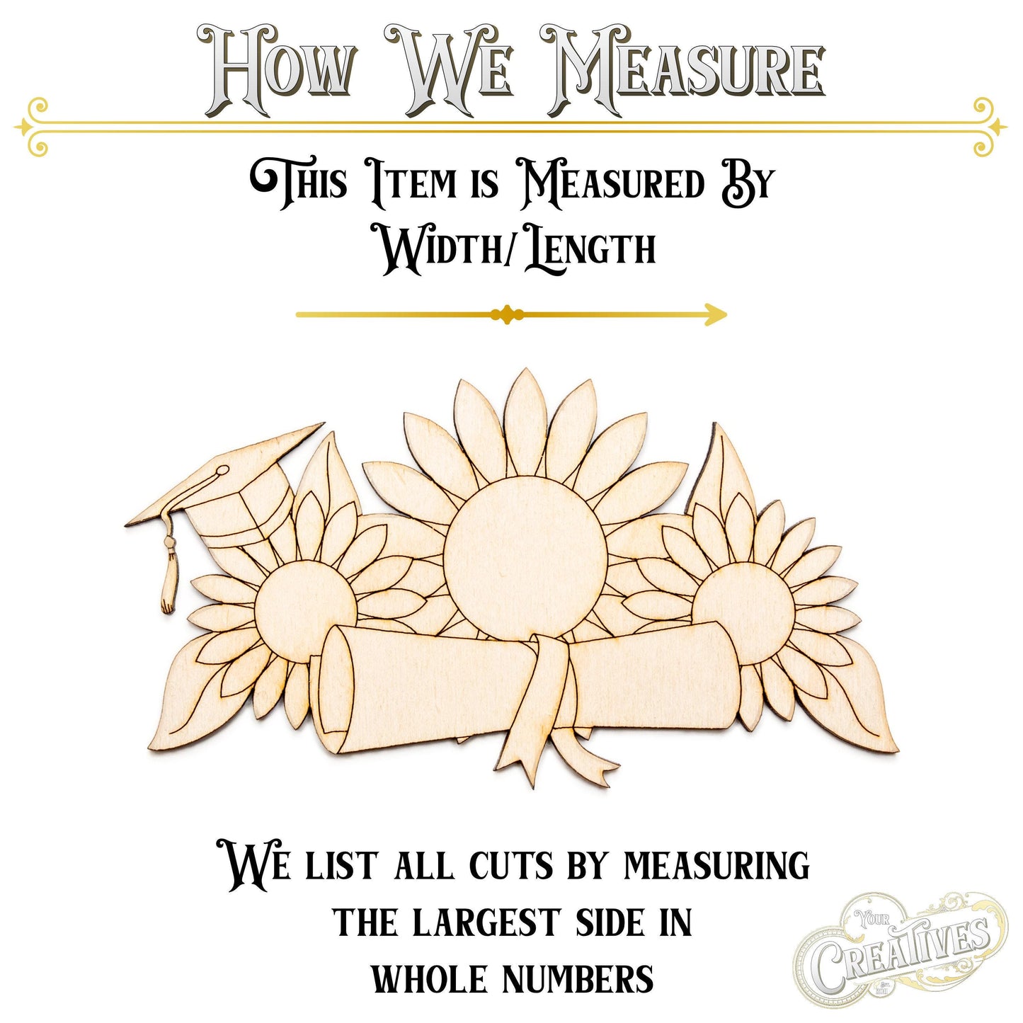 Graduation Sign With Sunflowers Detailed Wood Cutout - Laser Cut Unfinished Craft Shape - Multiple Sizes