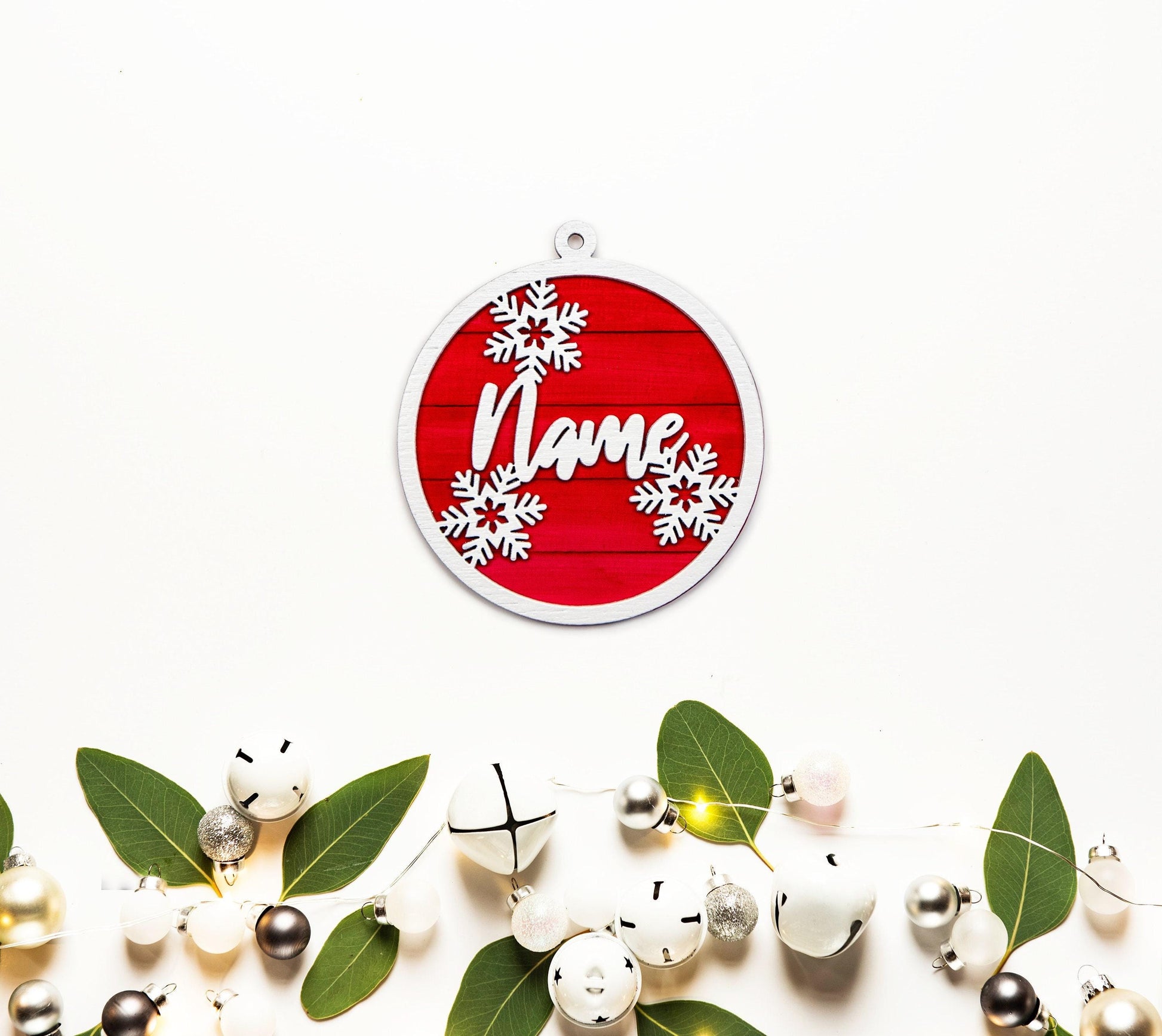 Custom Name With Snowflakes Painted Wood Ornament - Laser Cut Personalized Holiday Craft Shape