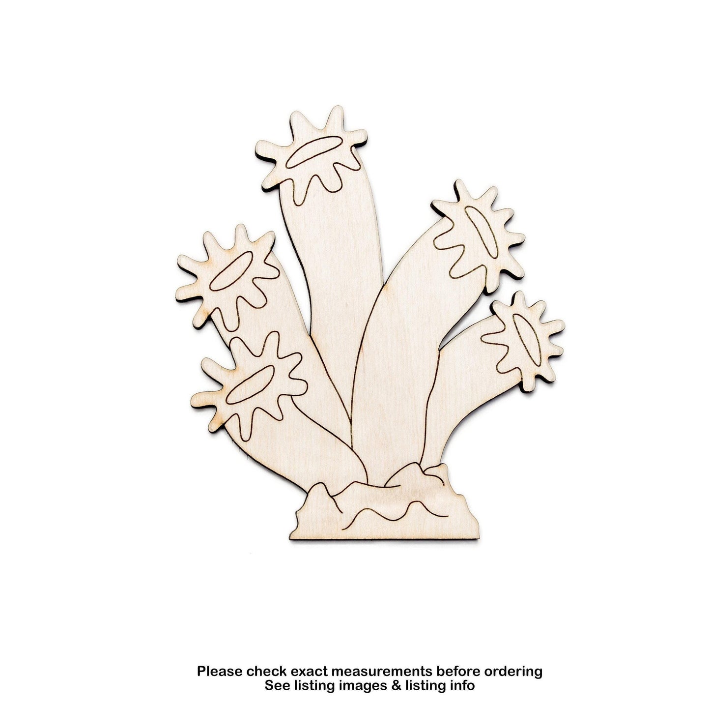 Sun Coral Detailed Wood Cutout - Laser Cut Unfinished Craft Shape - Multiple Sizes