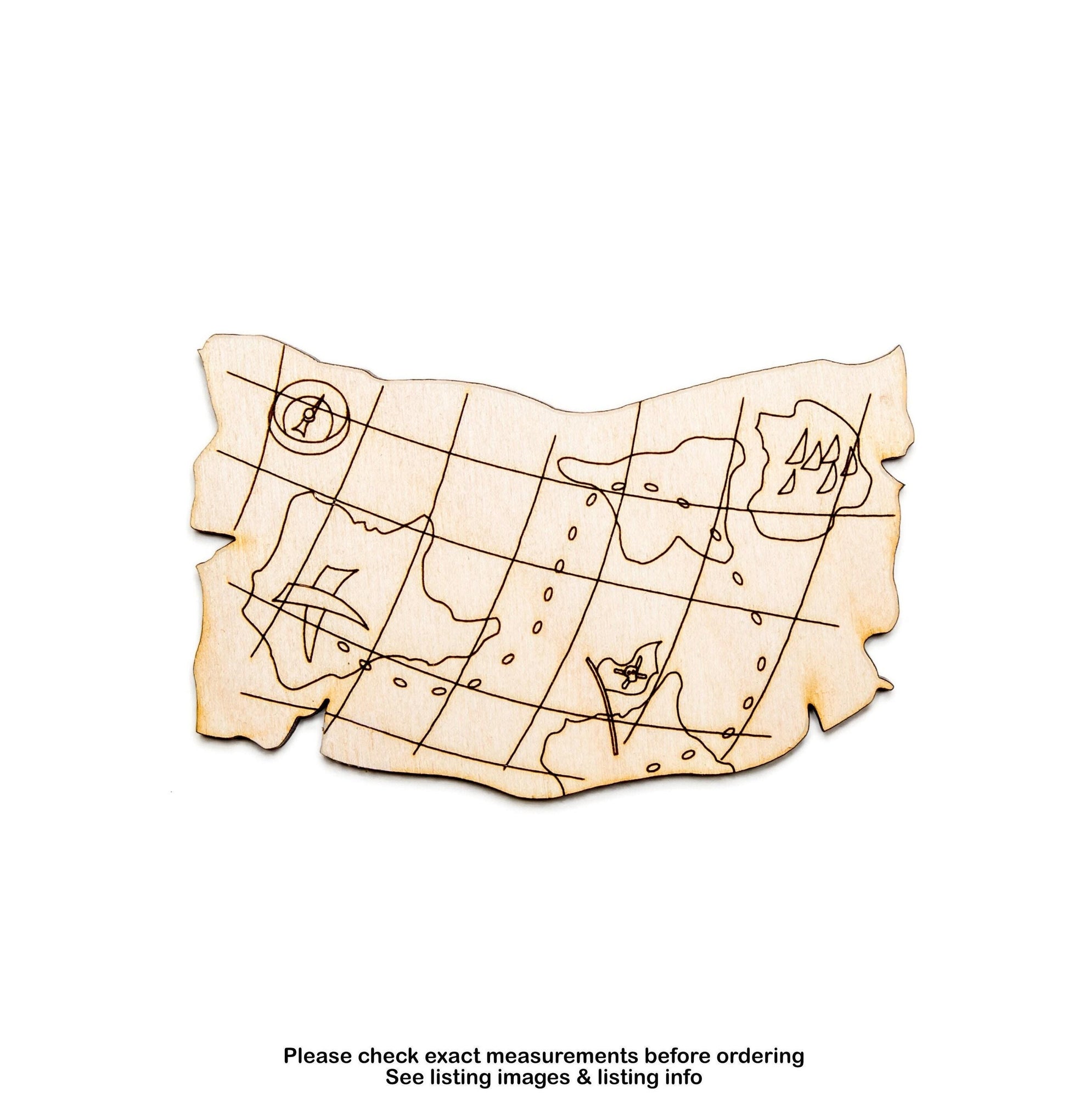 Treasure Map Wood Cutout - Laser Cut Unfinished Craft Shape - Multiple Sizes