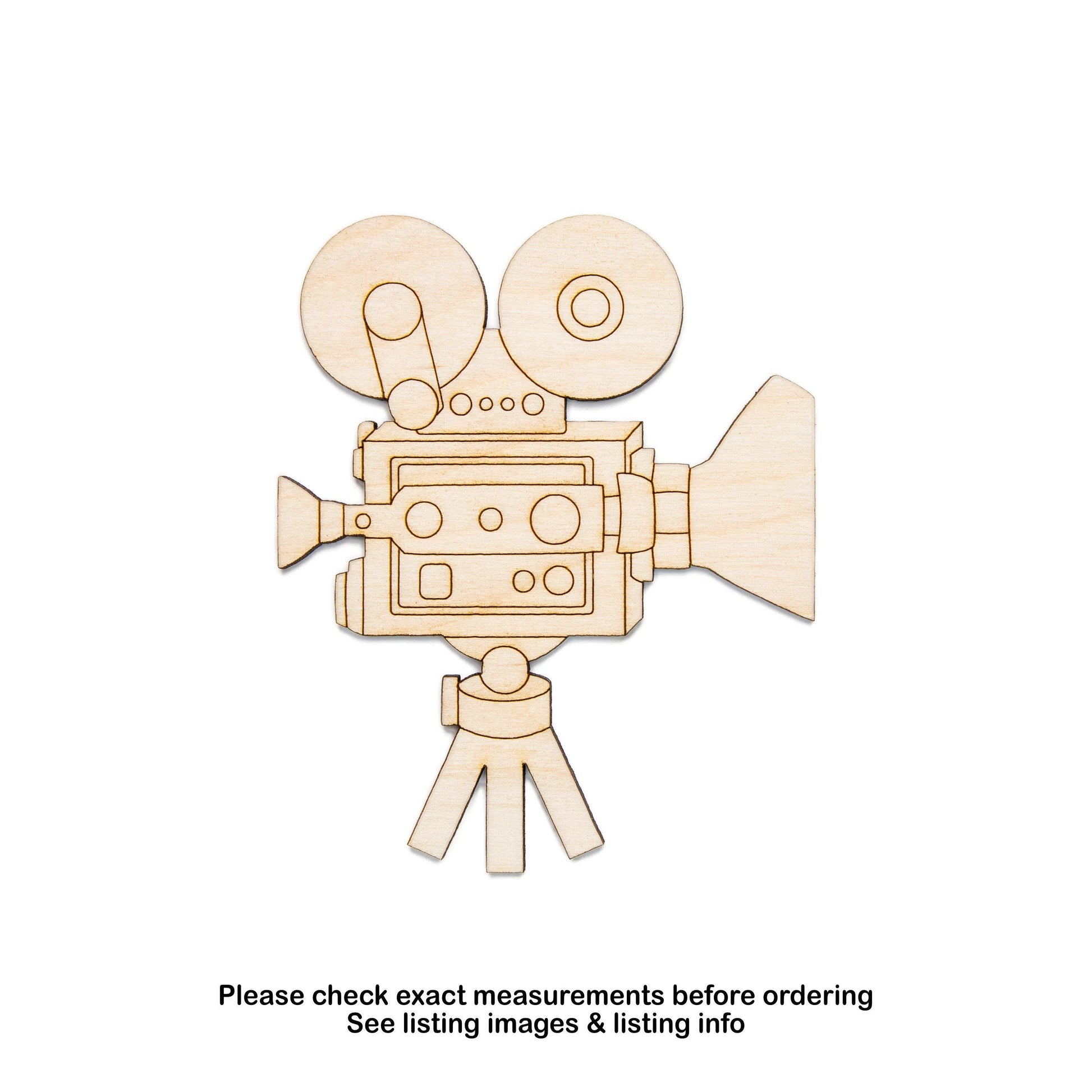 Movie Film Camera With Tripod Wood Cutout - Laser Cut Unfinished Craft Shape - Multiple Sizes