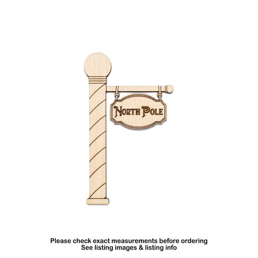 North Pole Holiday Sign Etched Wood Cutout - Laser Cut Unfinished Craft Shape - Multiple Sizes