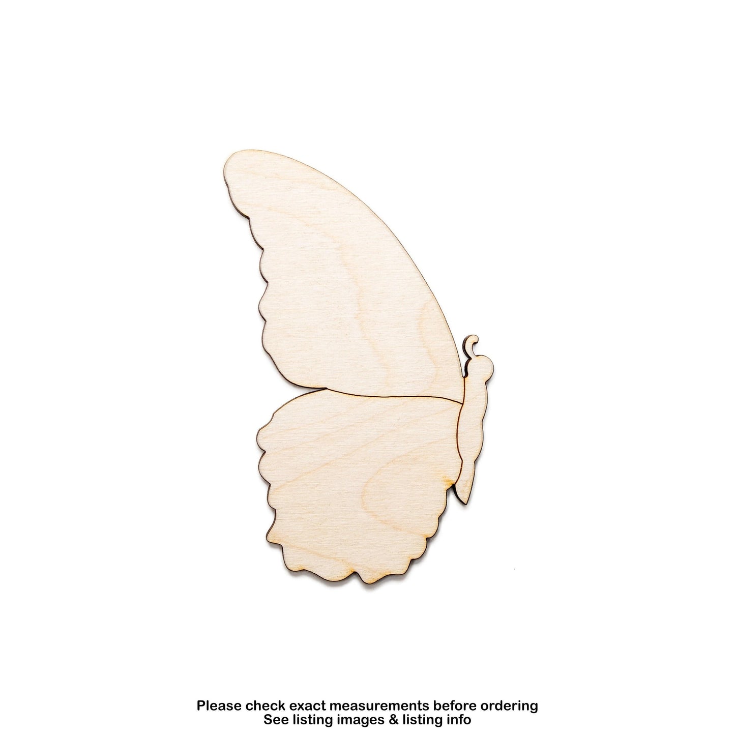 Butterfly Side Profile Blank Wood Cutout - Laser Cut Unfinished Craft Shape - Multiple Sizes