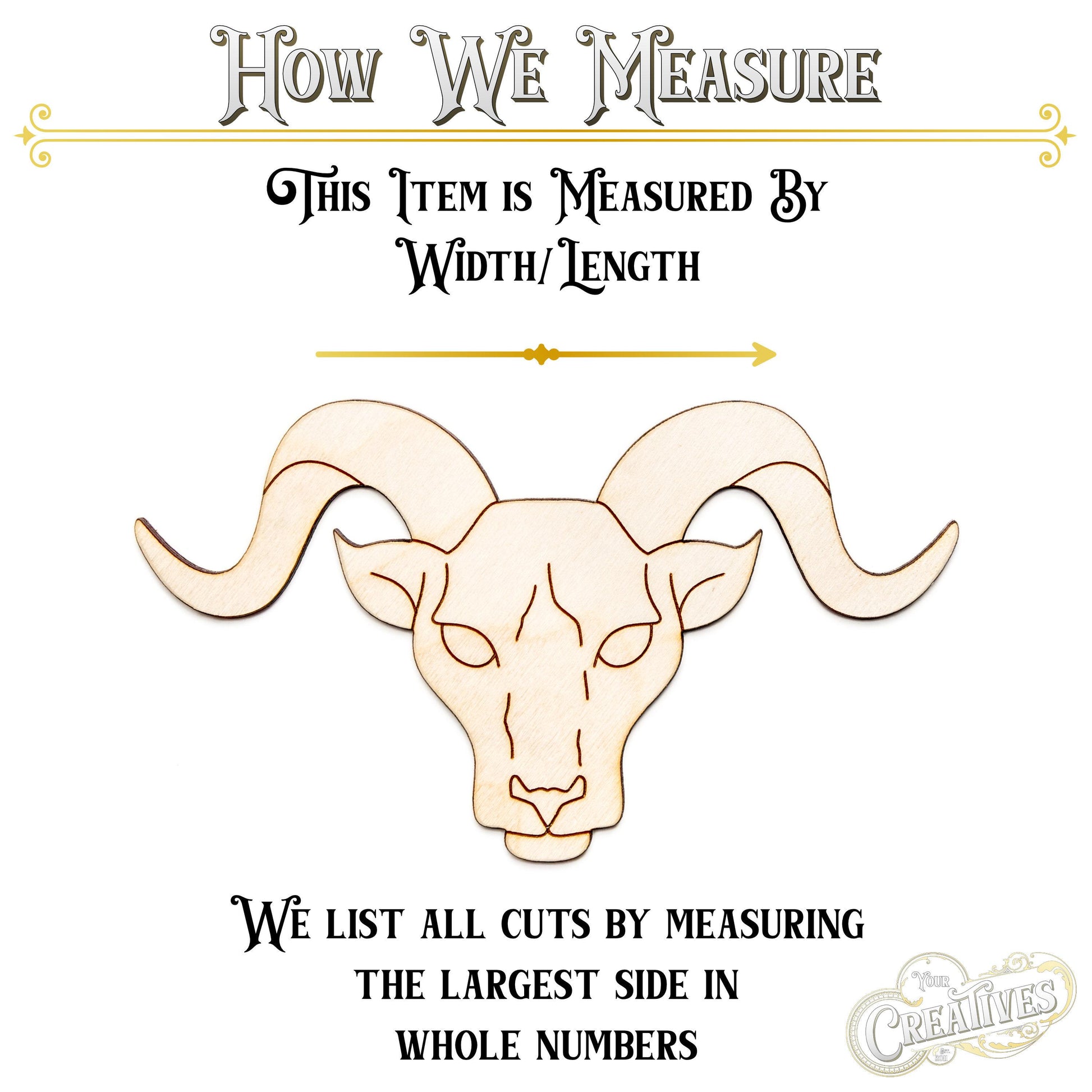 Ram Head Detailed Wood Cutout - Laser Cut Unfinished Craft Shape - Multiple Sizes