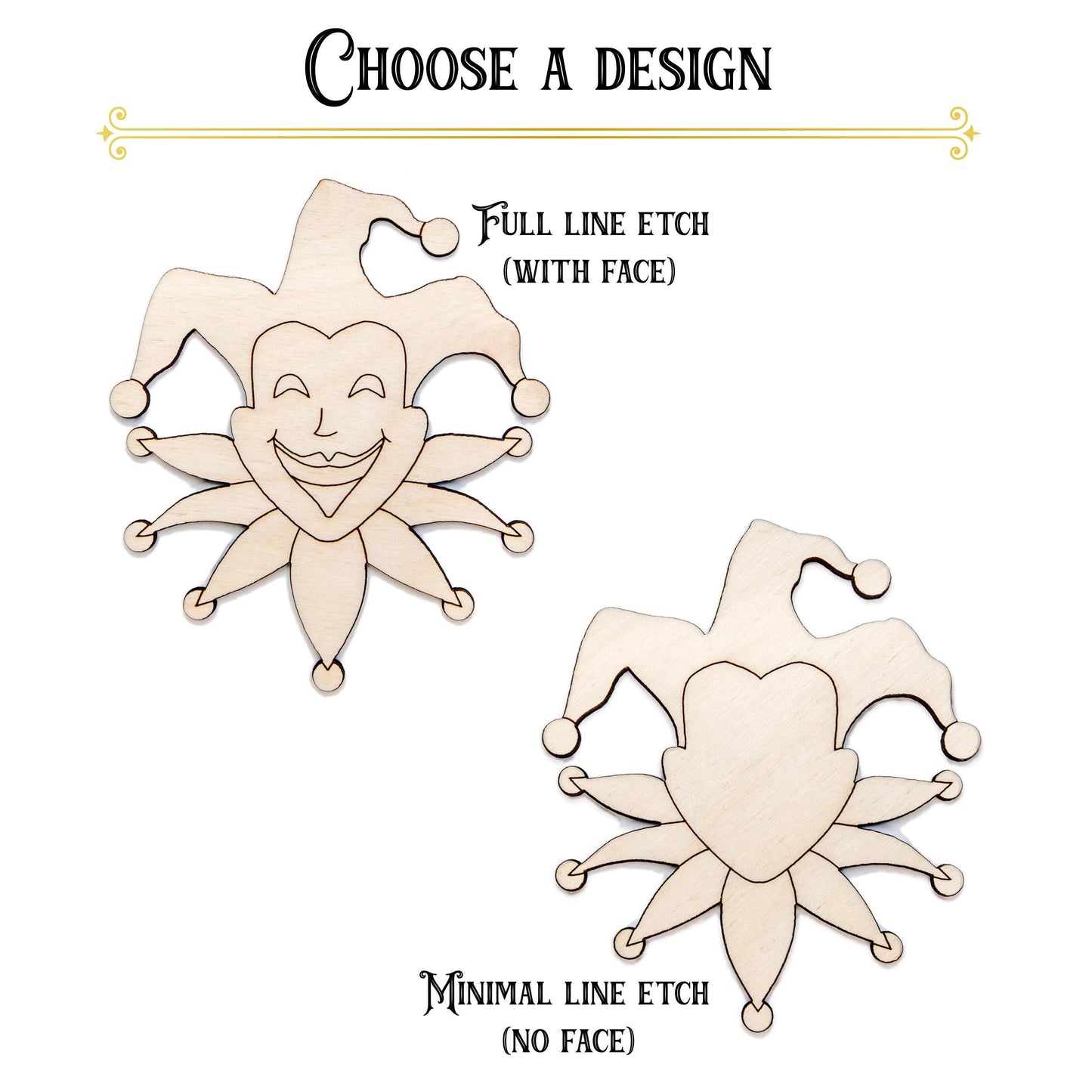 Jester Detailed Wood Cutout - Laser Cut Unfinished Craft Shape - Multiple Sizes