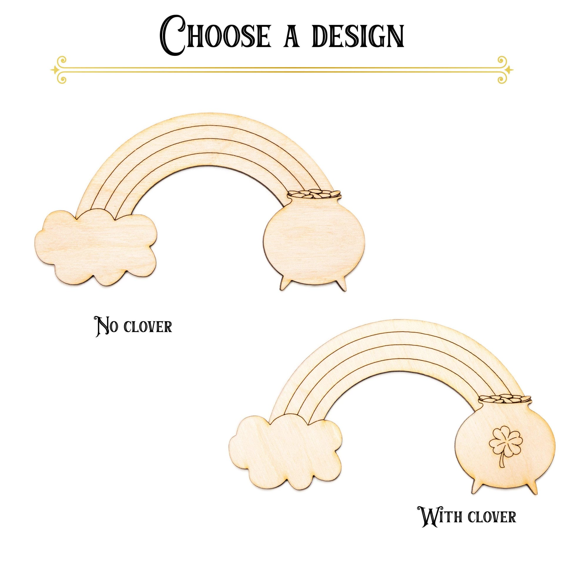Rainbow With Pot Of Gold Wood Cutout - Laser Cut Unfinished Craft Shape - Multiple Sizes