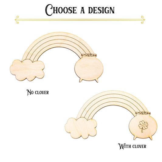 Rainbow With Pot Of Gold Wood Cutout - Laser Cut Unfinished Craft Shape - Multiple Sizes