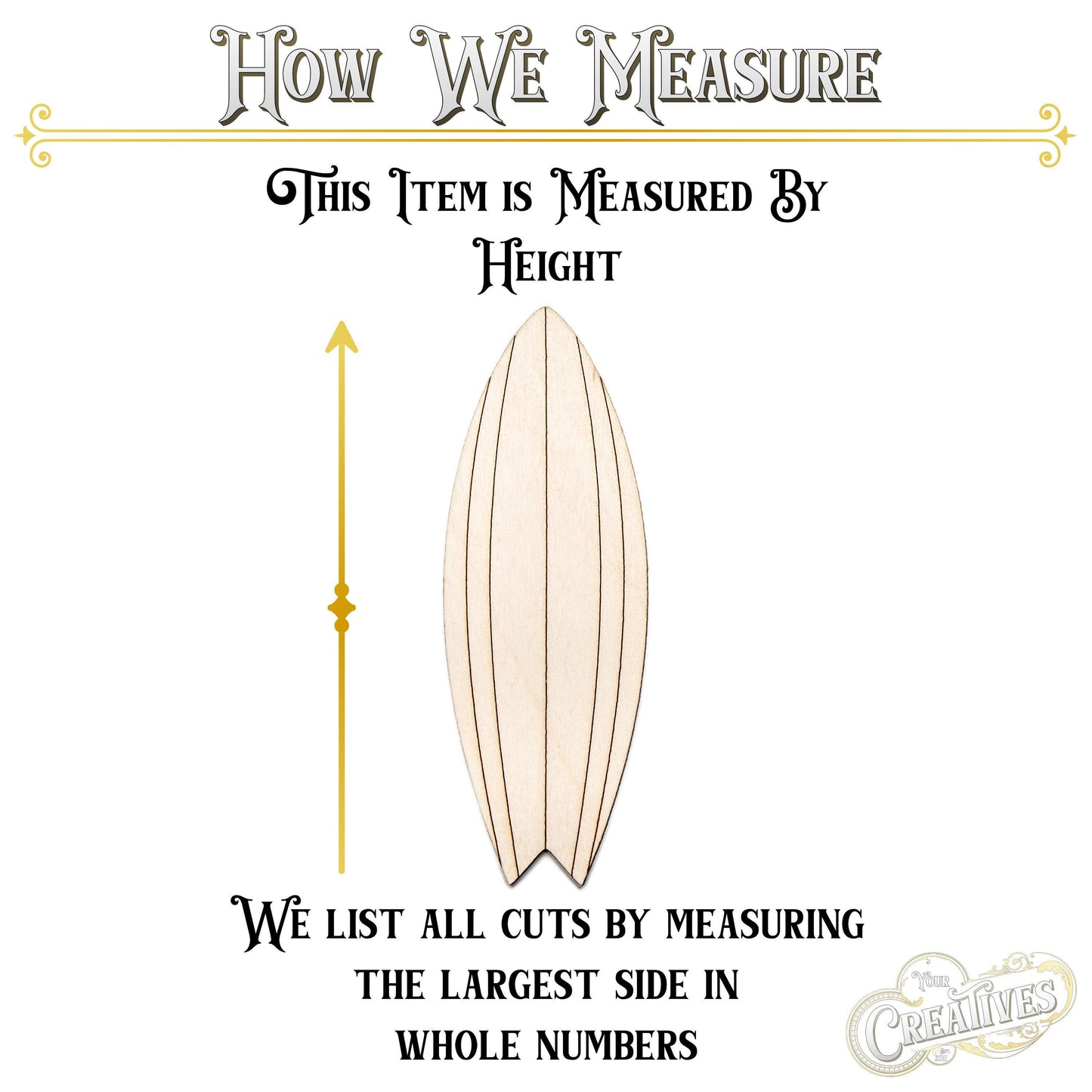 Surfboard Detailed Wood Cutout - Laser Cut Unfinished Craft Shape - Multiple Sizes