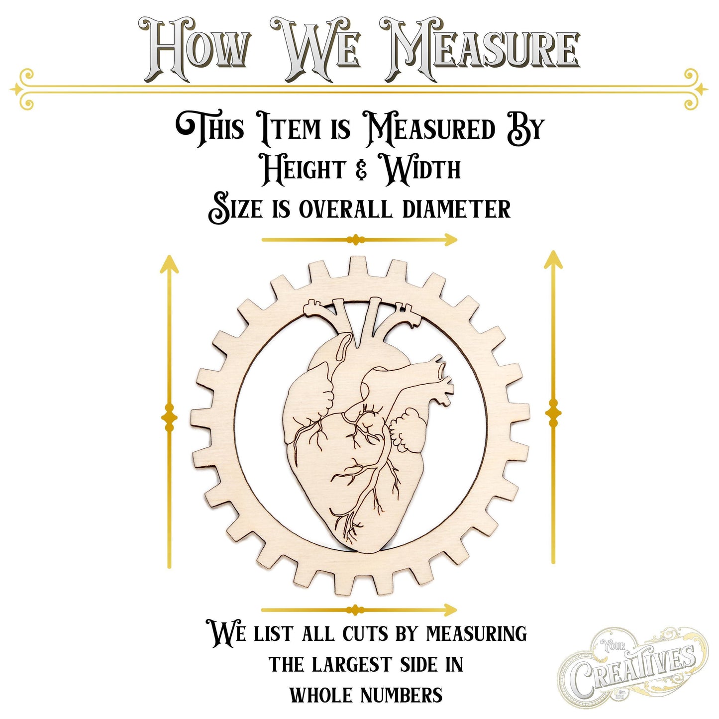 Anatomical Heart Gear Wood Cutout - Laser Cut Unfinished Craft Shape - Multiple Sizes
