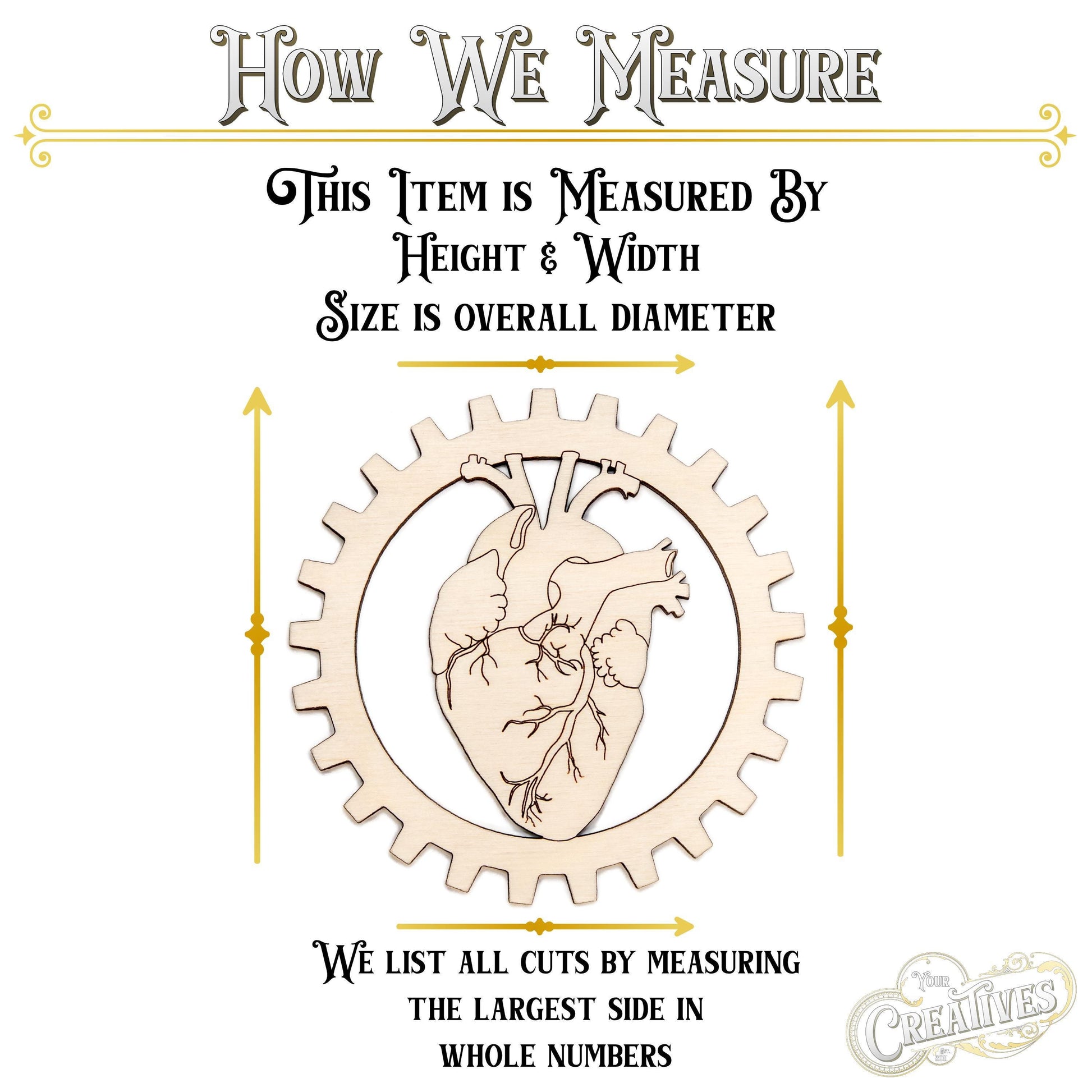 Anatomical Heart Gear Wood Cutout - Laser Cut Unfinished Craft Shape - Multiple Sizes