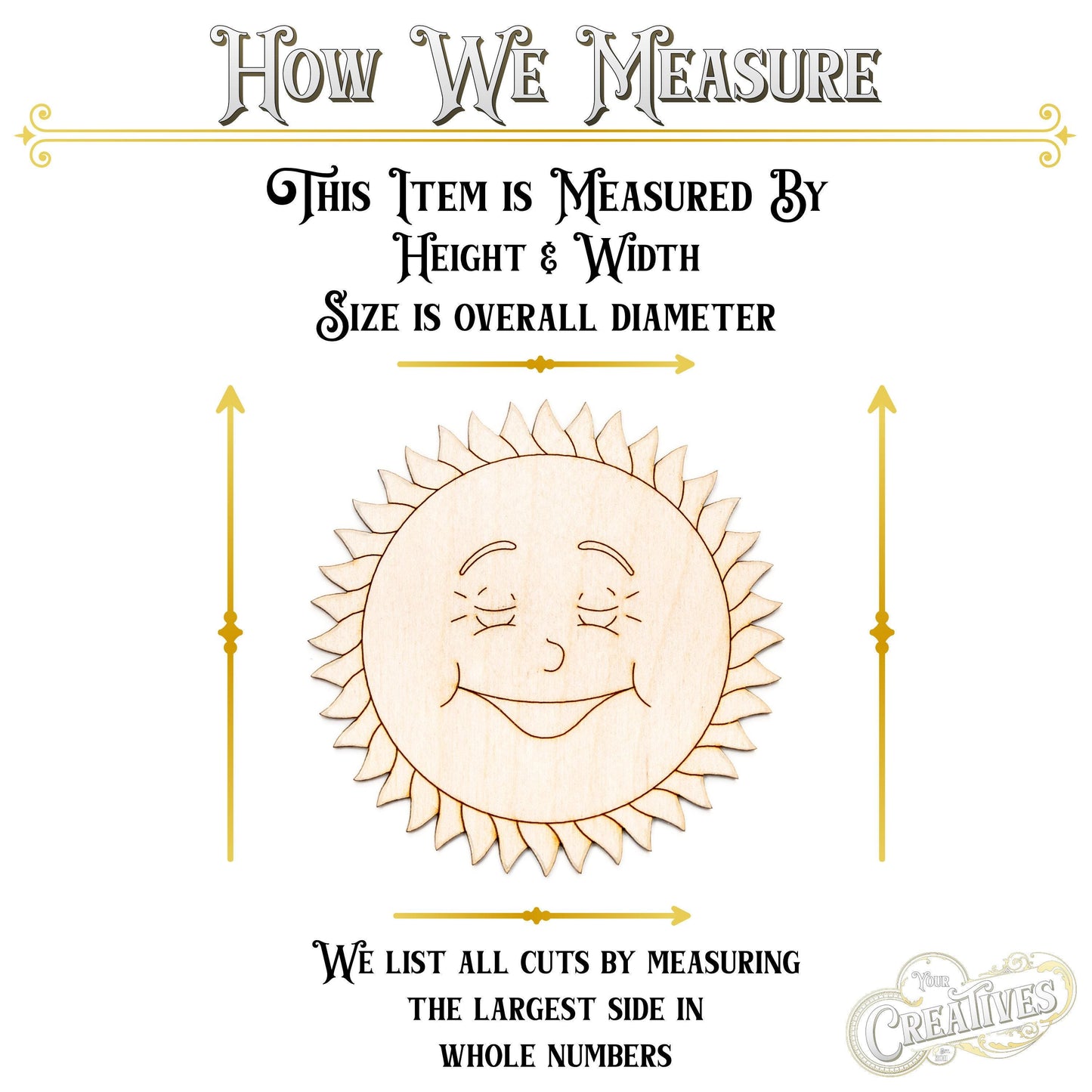 Happy Sun Wood Cutout - Laser Cut Unfinished Craft Shape - Multiple Sizes