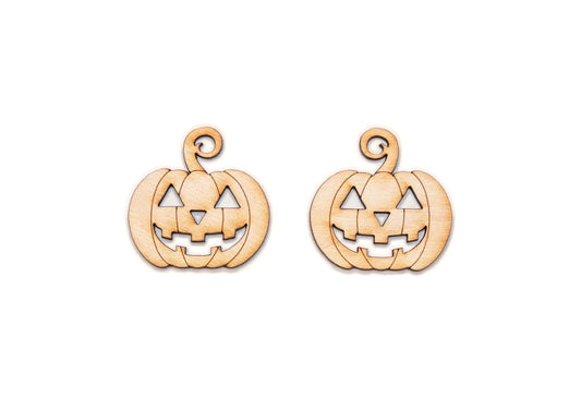 Jack O Lantern Earrings Detailed Wood Cutout - Laser Cut Unfinished Craft Shape - Multiple Sizes