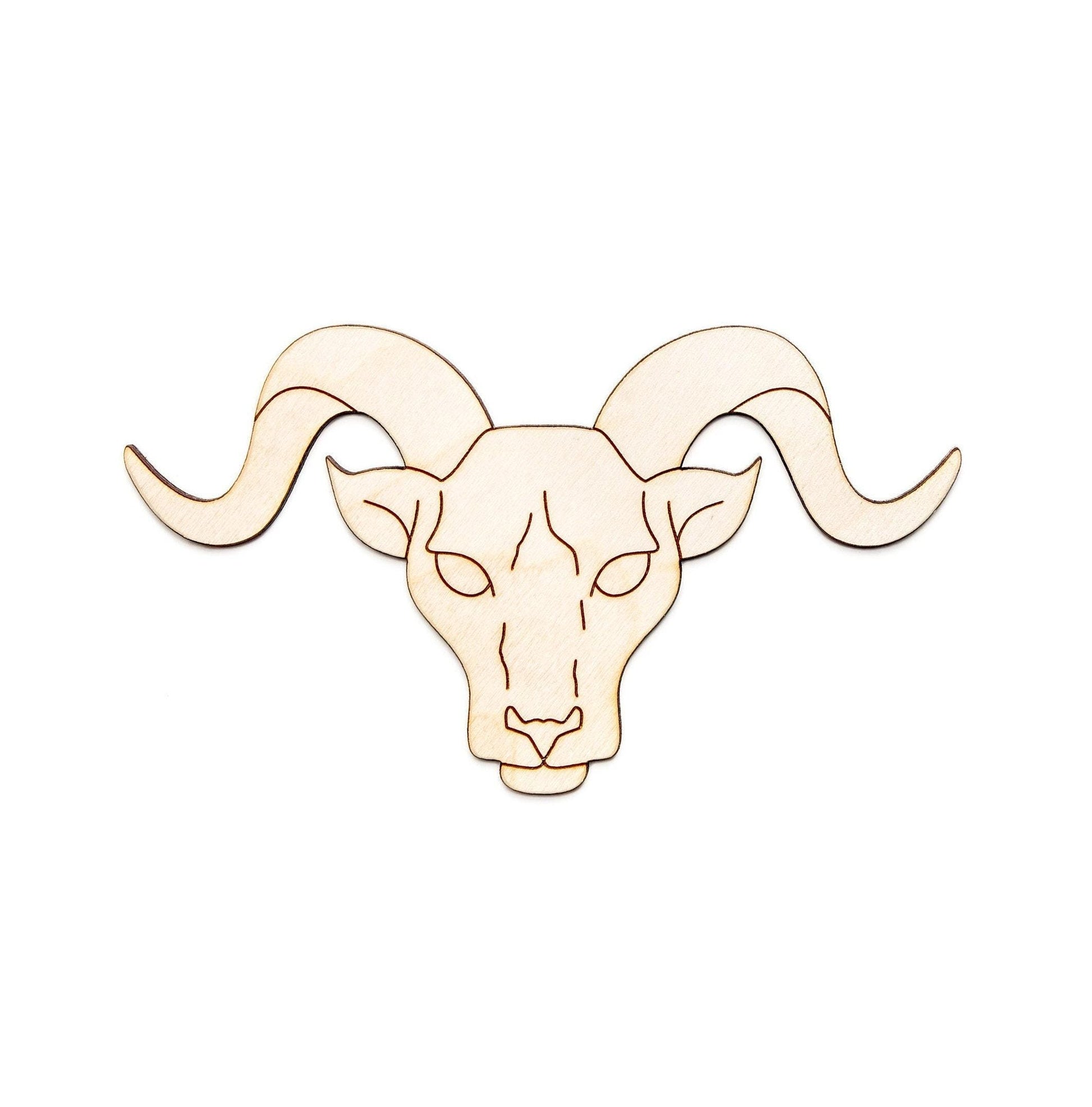 Ram Head Detailed Wood Cutout - Laser Cut Unfinished Craft Shape - Multiple Sizes
