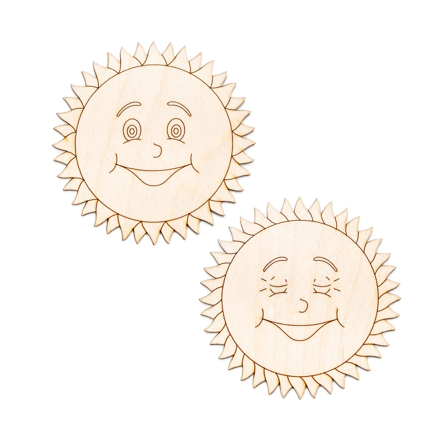 Happy Sun Wood Cutout - Laser Cut Unfinished Craft Shape - Multiple Sizes