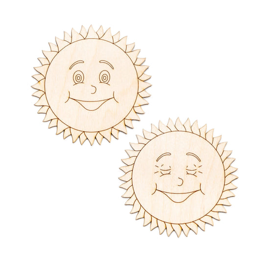 Happy Sun Wood Cutout - Laser Cut Unfinished Craft Shape - Multiple Sizes