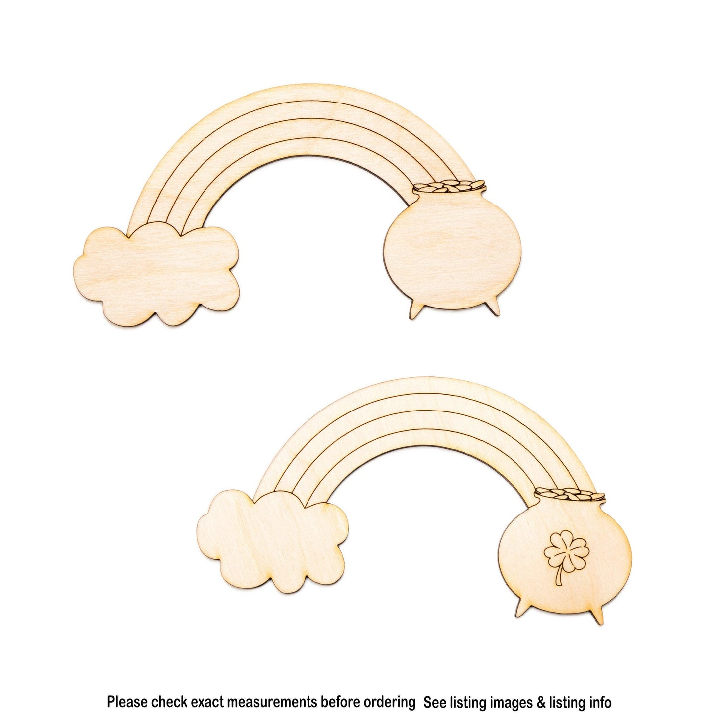 Rainbow With Pot Of Gold Wood Cutout - Laser Cut Unfinished Craft Shape - Multiple Sizes