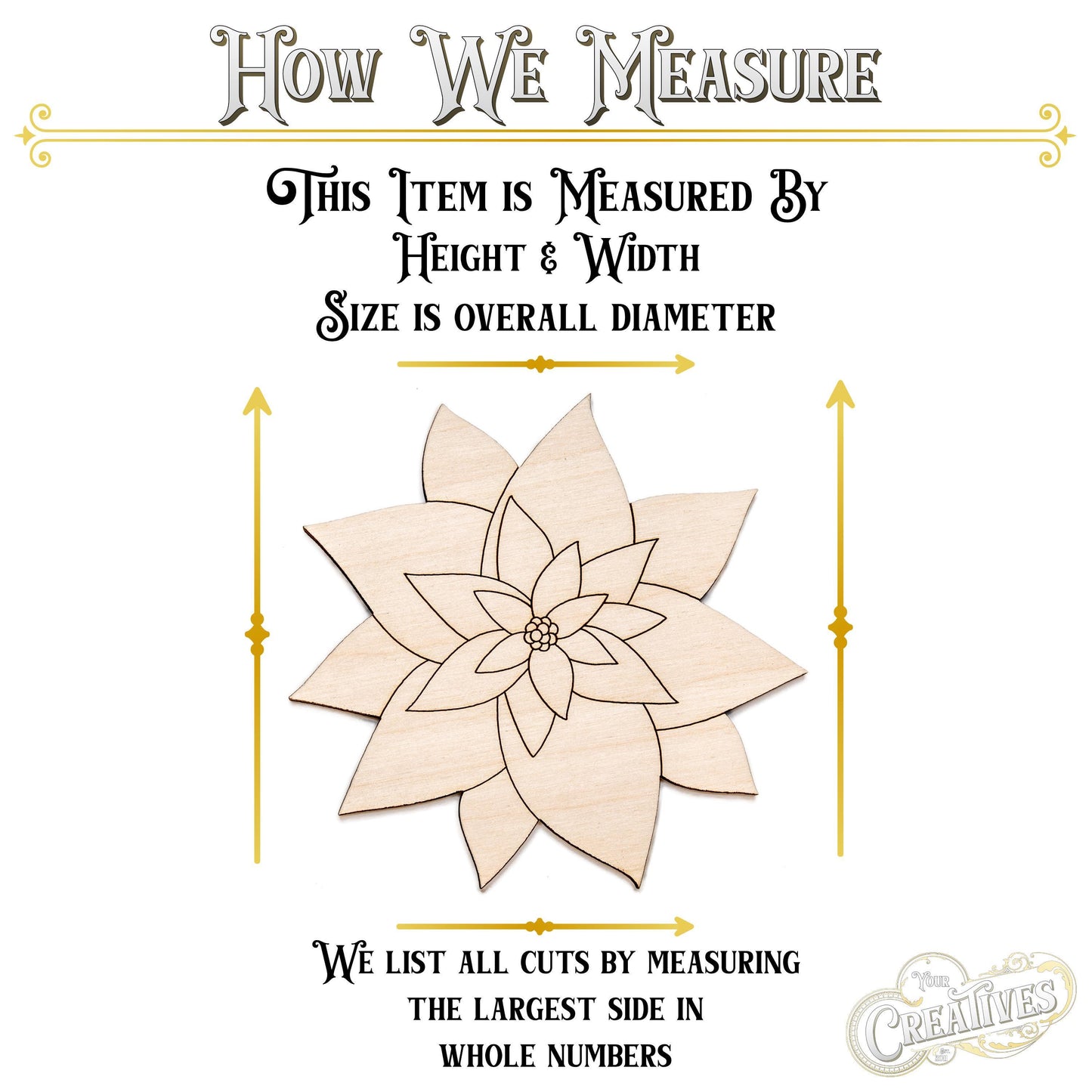 Poinsettia Flower Detailed Wood Cutout - Laser Cut Unfinished Craft Shape - Multiple Sizes