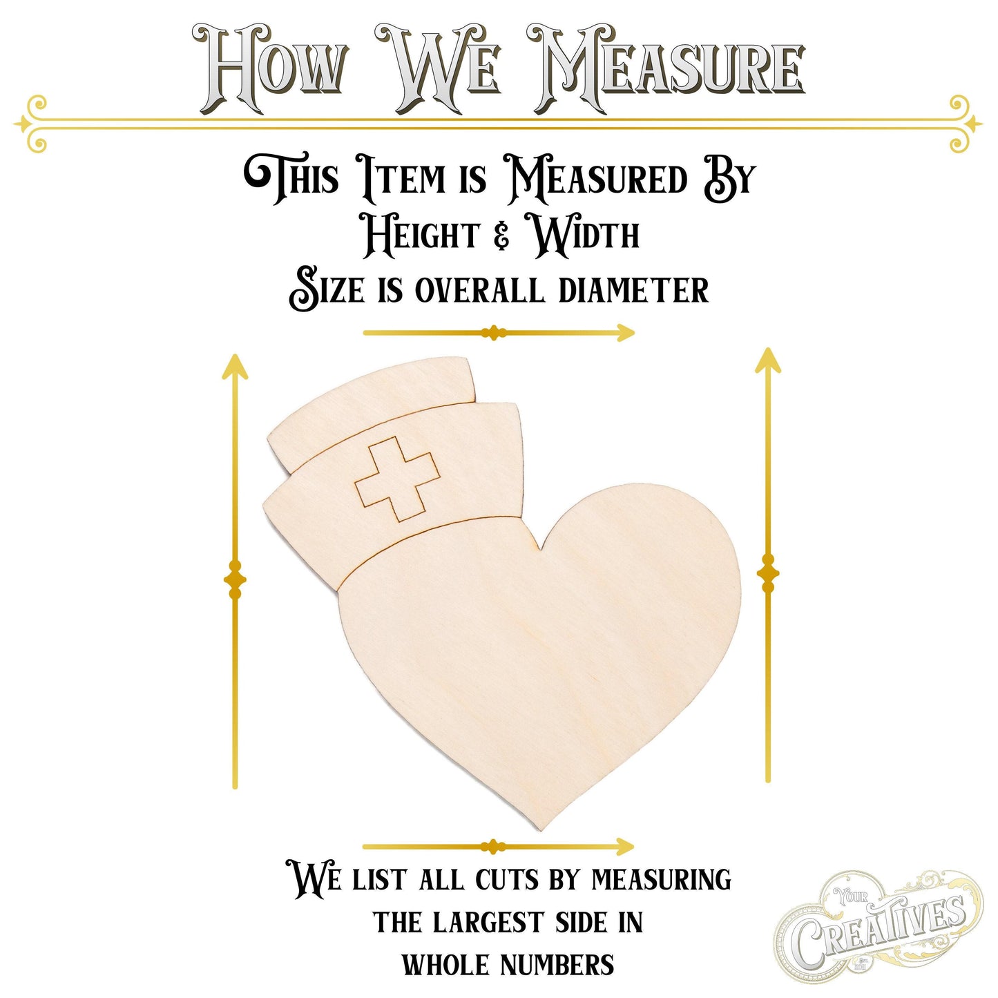 Heart With Nurse Hat Wood Cutout - Laser Cut Unfinished Craft Shape - Multiple Sizes