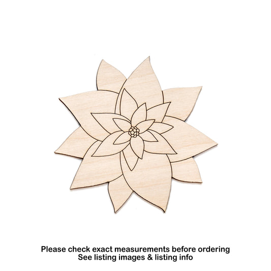 Poinsettia Flower Detailed Wood Cutout - Laser Cut Unfinished Craft Shape - Multiple Sizes