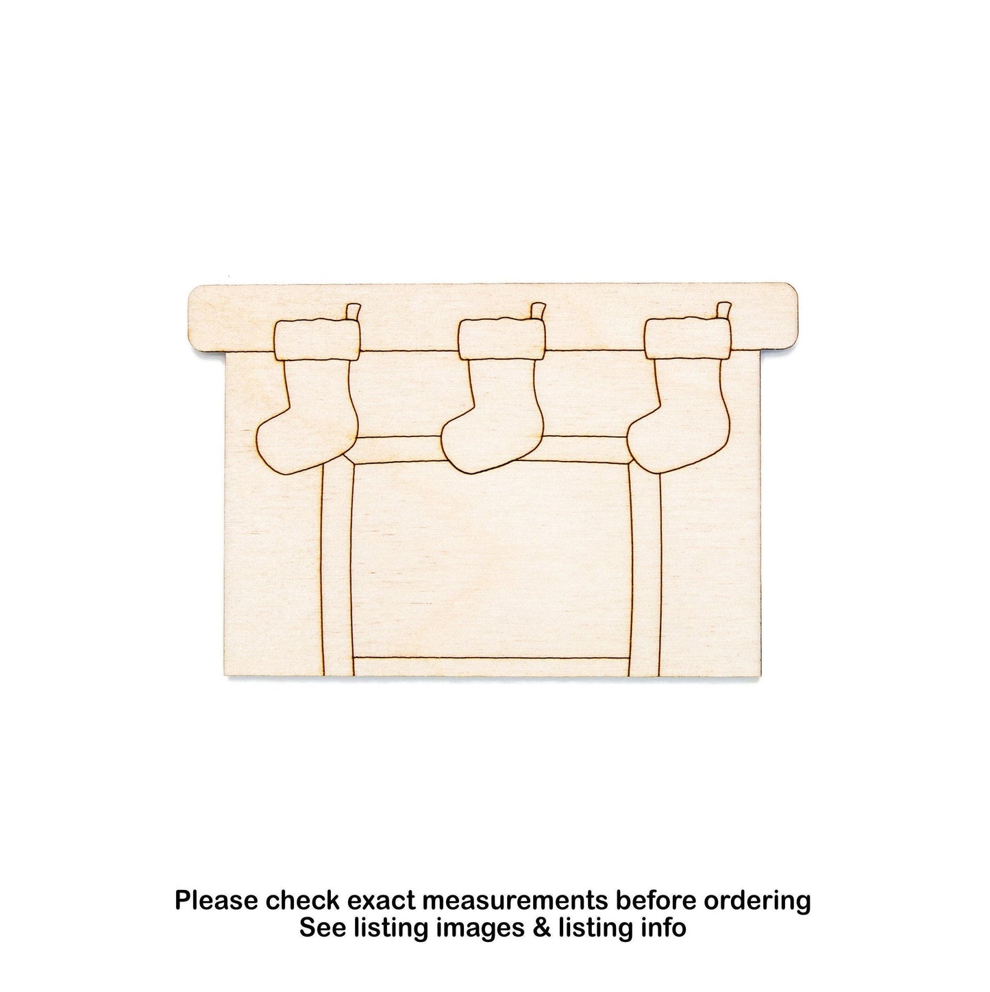 Fireplace With Stockings Wood Cutout - Laser Cut Unfinished Craft Shape - Multiple Sizes