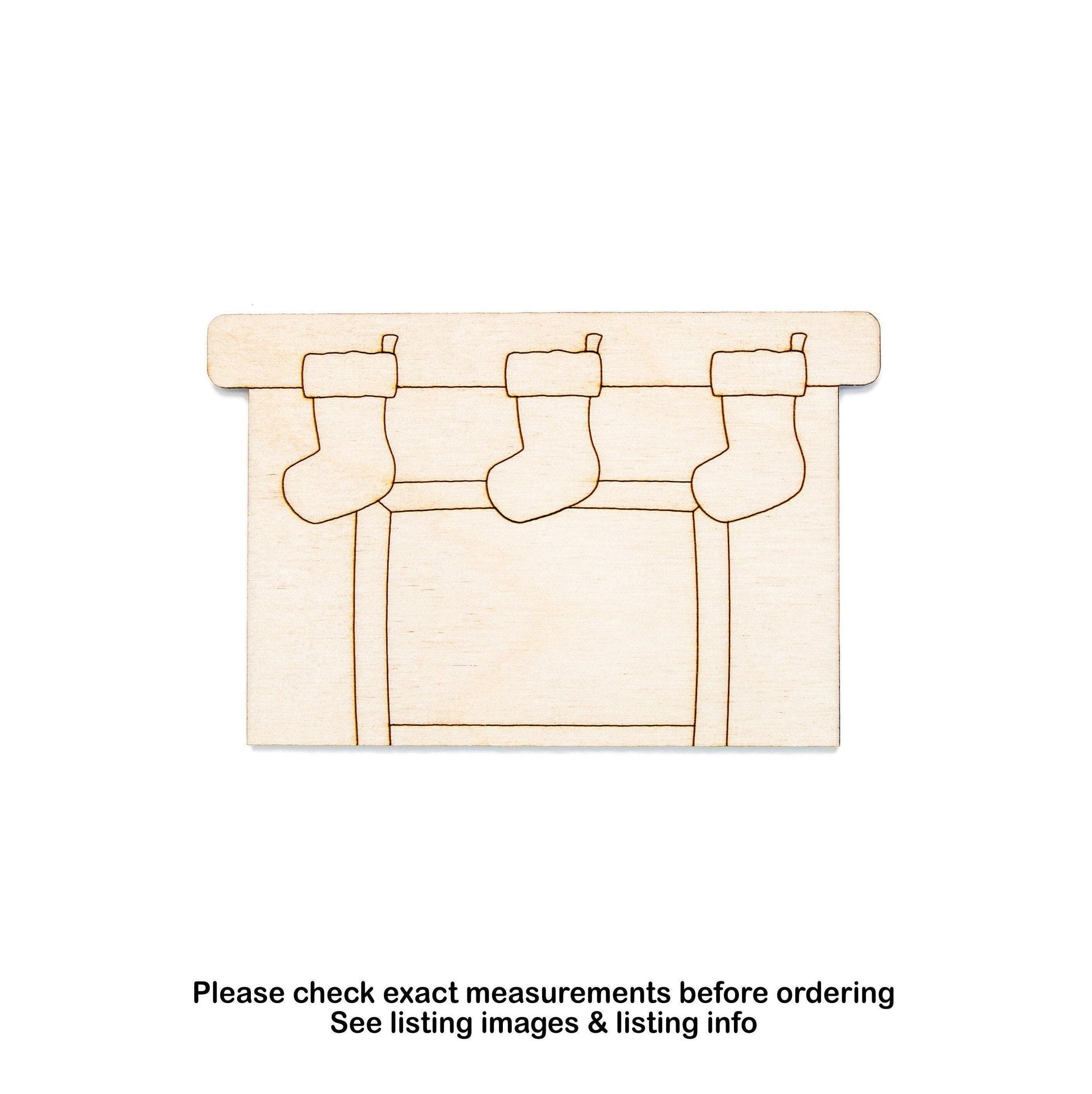 Fireplace With Stockings Wood Cutout - Laser Cut Unfinished Craft Shape - Multiple Sizes
