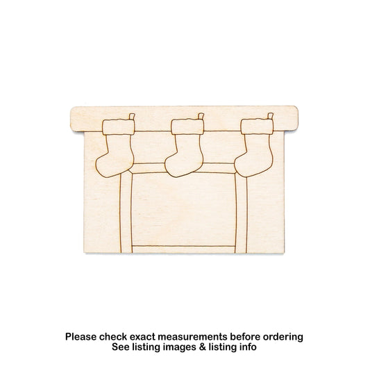 Fireplace With Stockings Wood Cutout - Laser Cut Unfinished Craft Shape - Multiple Sizes