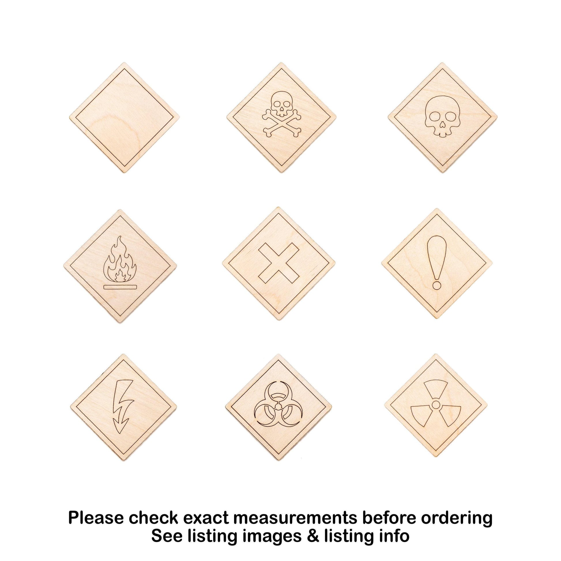 Hazard Signs Diamond Detailed Wood Cutout - Laser Cut Unfinished Craft Shape - Multiple Sizes