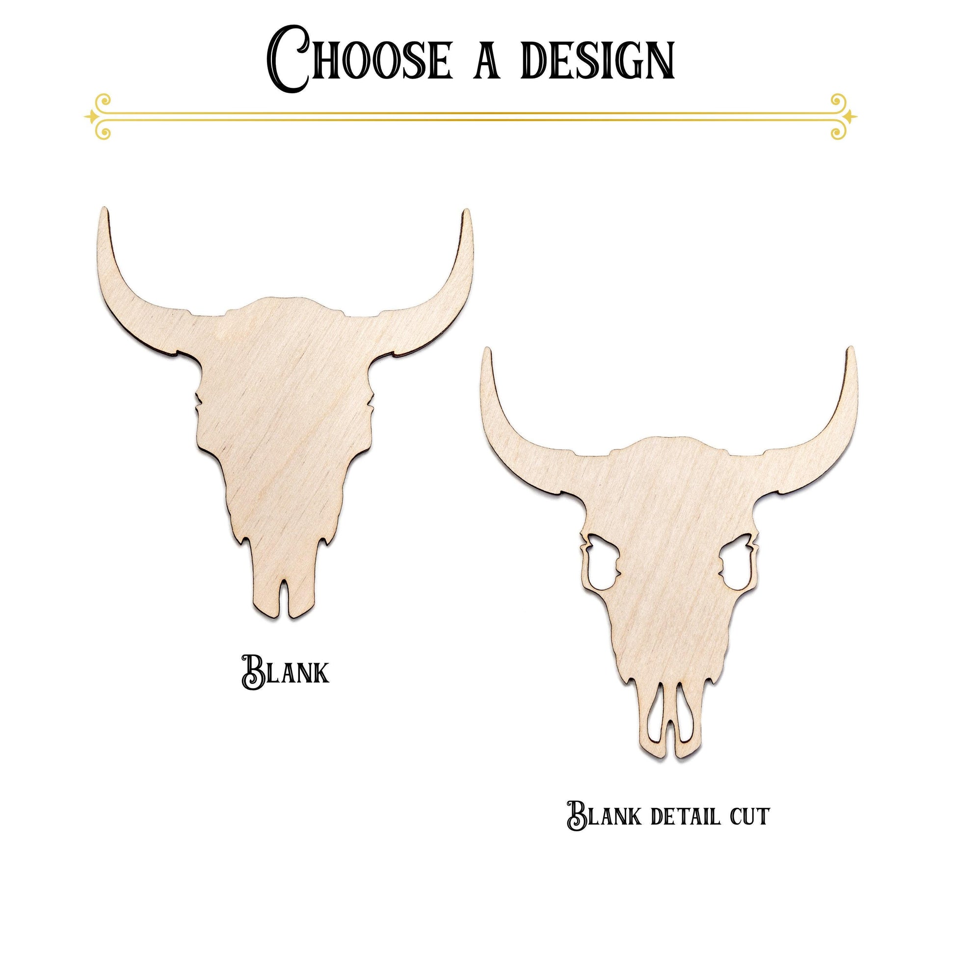 Cow Skull Blank Wood Cutout - Laser Cut Unfinished Craft Shape - Multiple Sizes