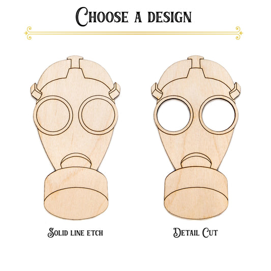 Vintage Gas Mask Wood Cutout - Laser Cut Unfinished Craft Shape - Multiple Sizes