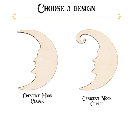 Crescent Moon Face Blank Wood Cutout - Laser Cut Unfinished Craft Shape - Multiple Sizes