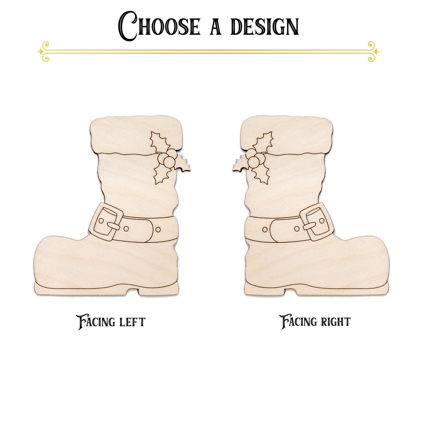 Santa Boot Wood Cutout - Laser Cut Unfinished Craft Shape - Multiple Sizes