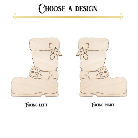 Santa Boot Wood Cutout - Laser Cut Unfinished Craft Shape - Multiple Sizes