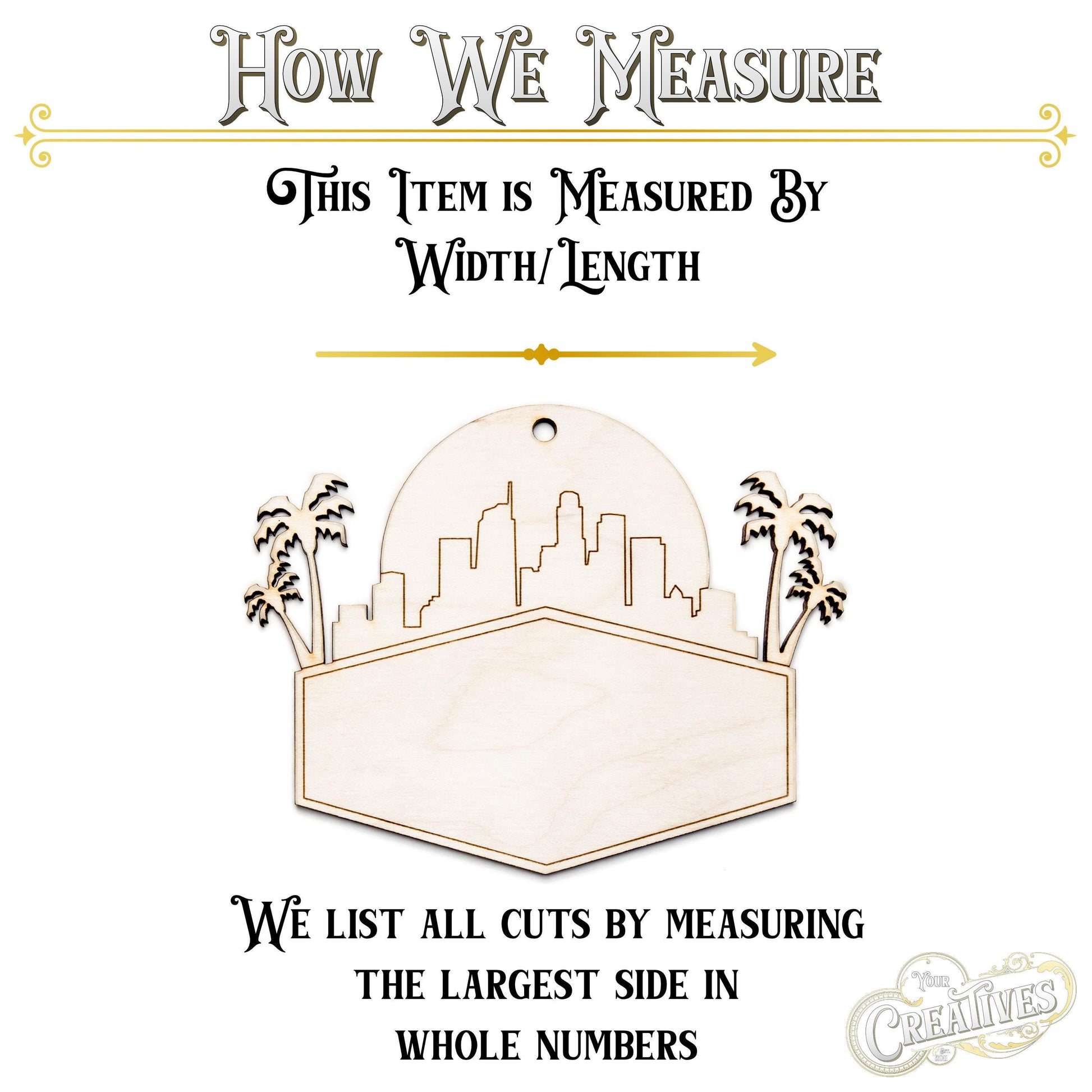Los Angeles Silhouette Banner Wood Ornament - Laser Cut Unfinished Christmas Ornament - Multiple Sizes