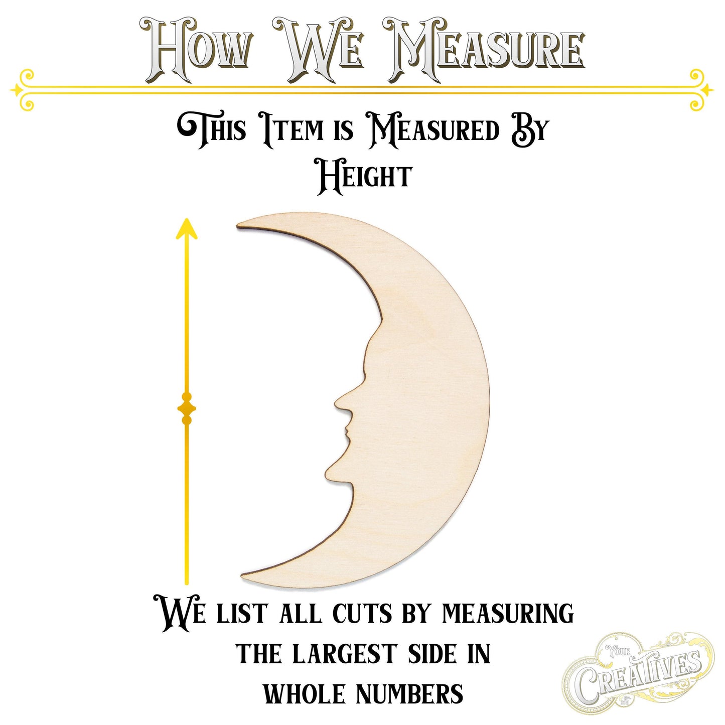 Crescent Moon Face Blank Wood Cutout - Laser Cut Unfinished Craft Shape - Multiple Sizes