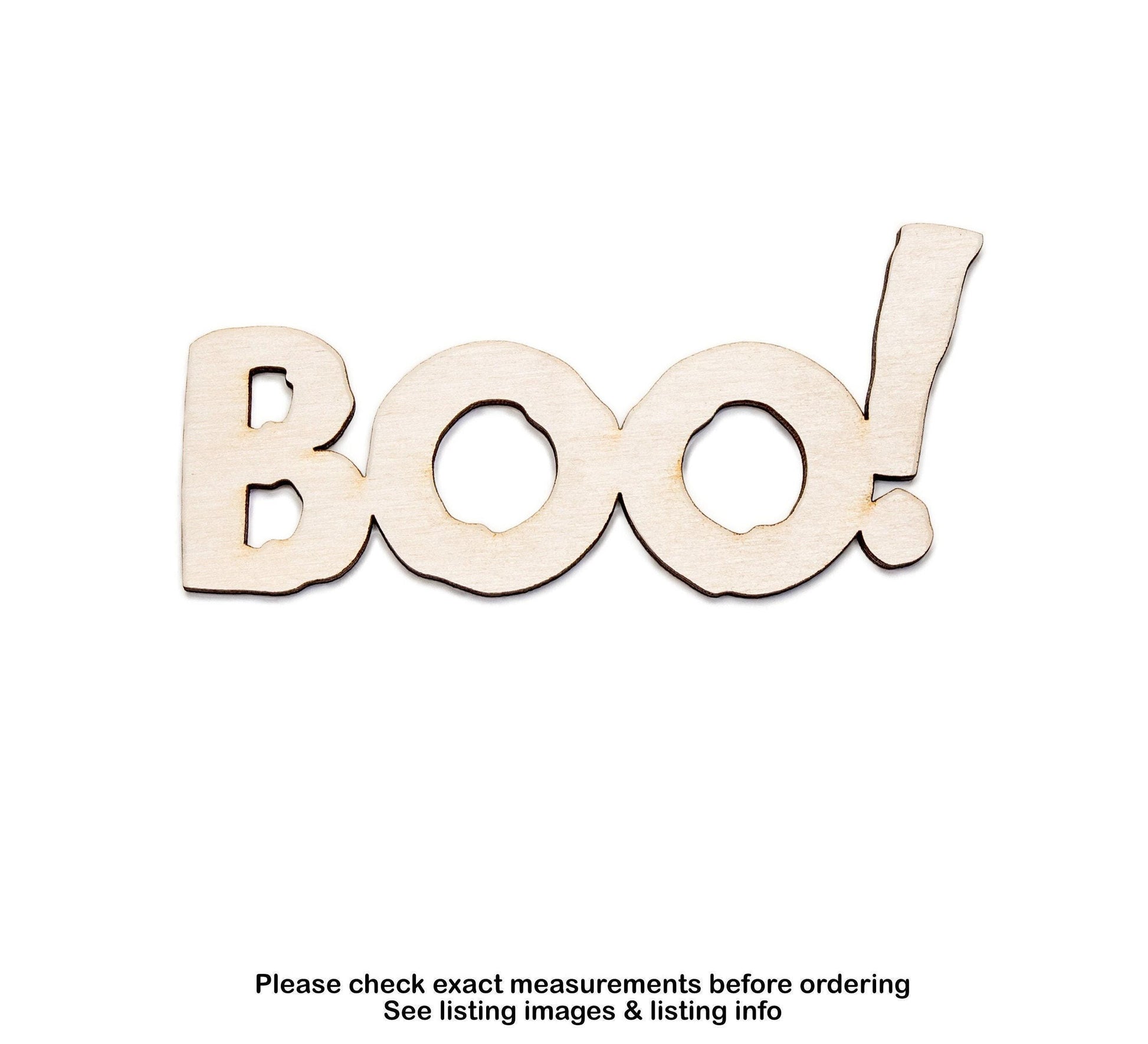 Boo With Exclamation Wood Cutout - Laser Cut Unfinished Craft Shape - Multiple Sizes