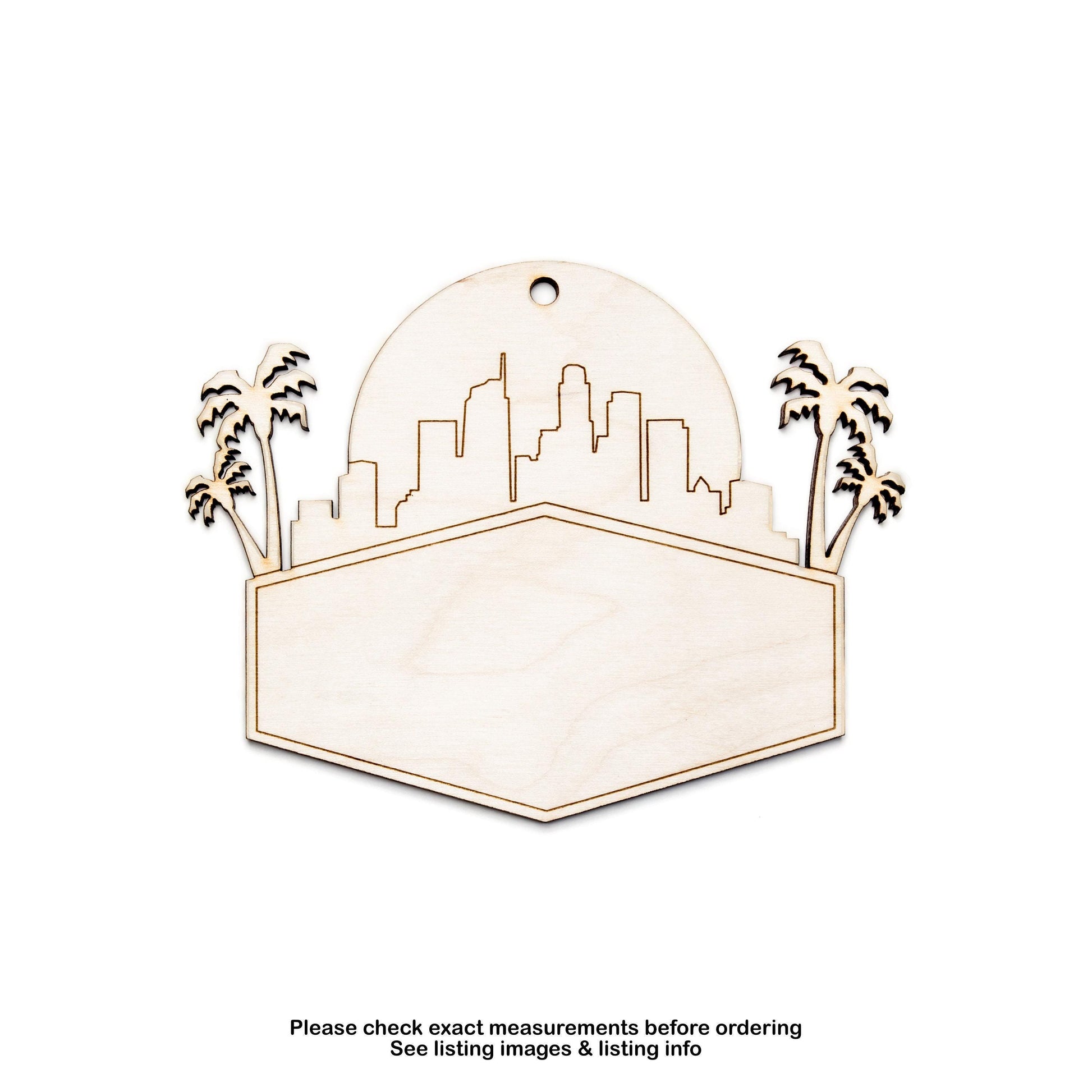 Los Angeles Silhouette Banner Wood Ornament - Laser Cut Unfinished Christmas Ornament - Multiple Sizes