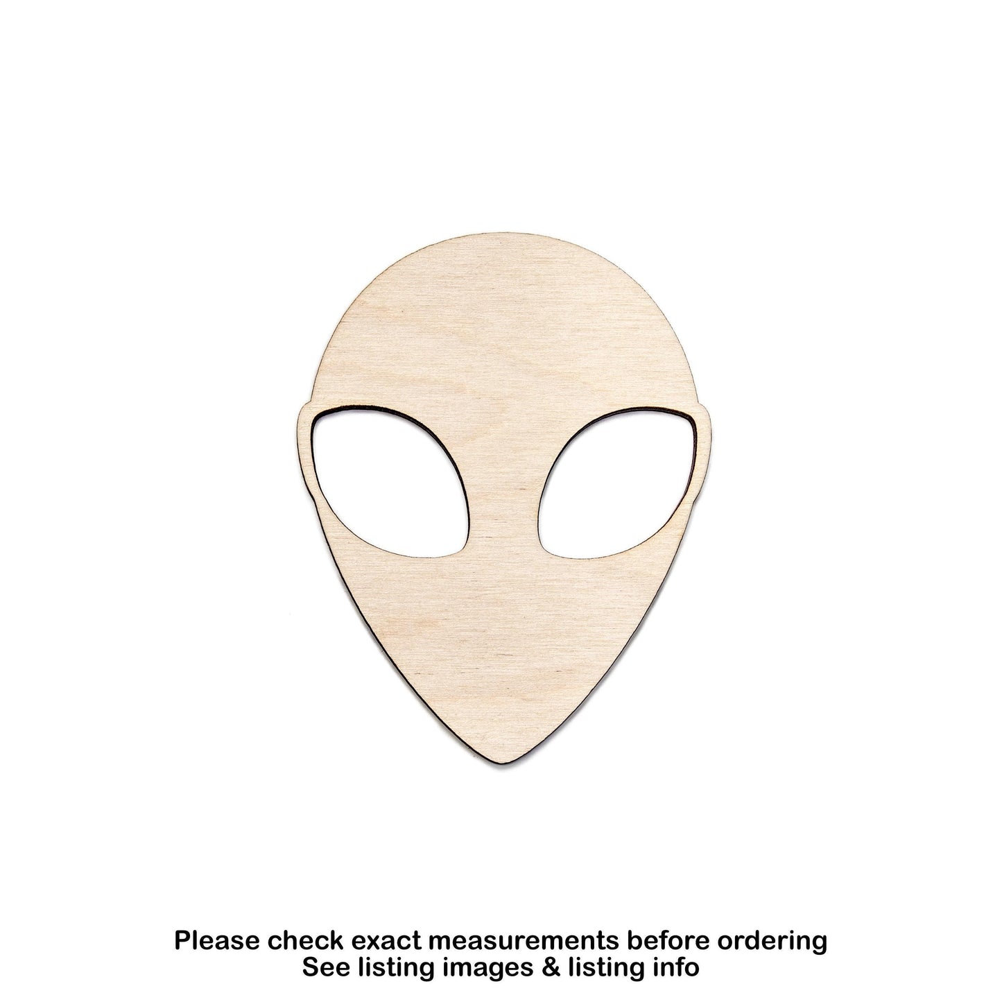 Alien Head Detailed Wood Cutout - Laser Cut Unfinished Craft Shape - Multiple Sizes