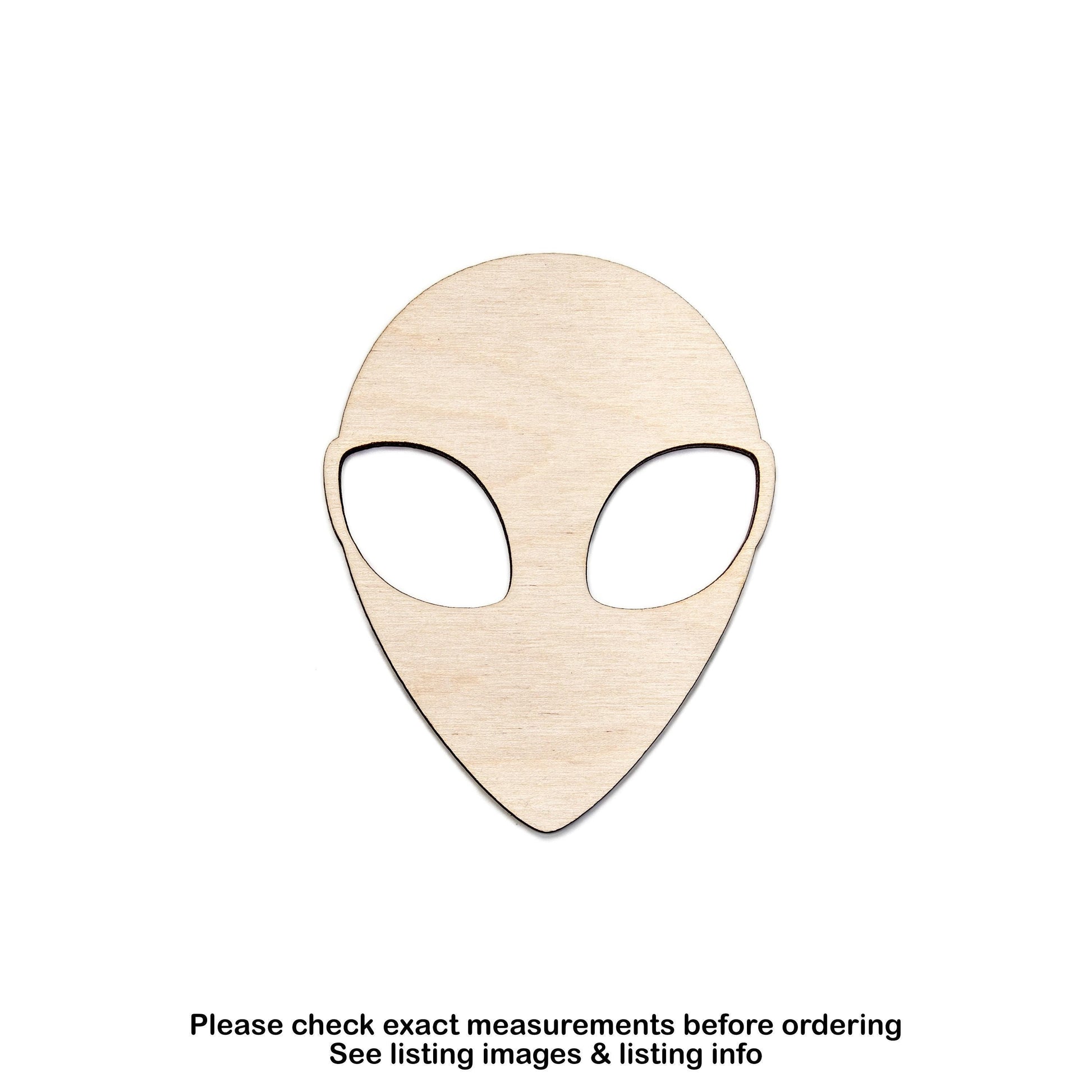 Alien Head Detailed Wood Cutout - Laser Cut Unfinished Craft Shape - Multiple Sizes