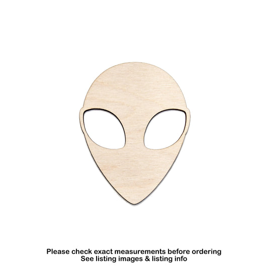 Alien Head Detailed Wood Cutout - Laser Cut Unfinished Craft Shape - Multiple Sizes