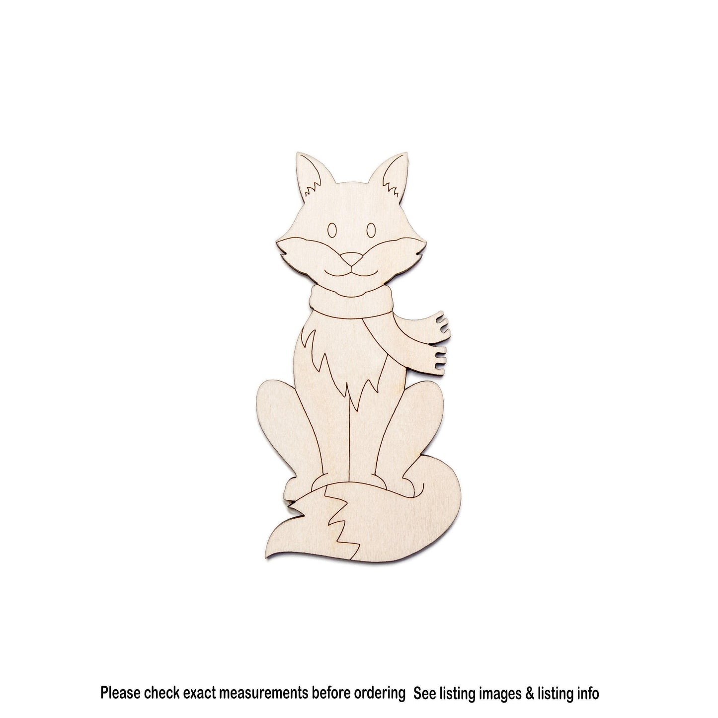 Cute Winter Fox Wood Cutout - Laser Cut Unfinished Craft Shape - Multiple Sizes