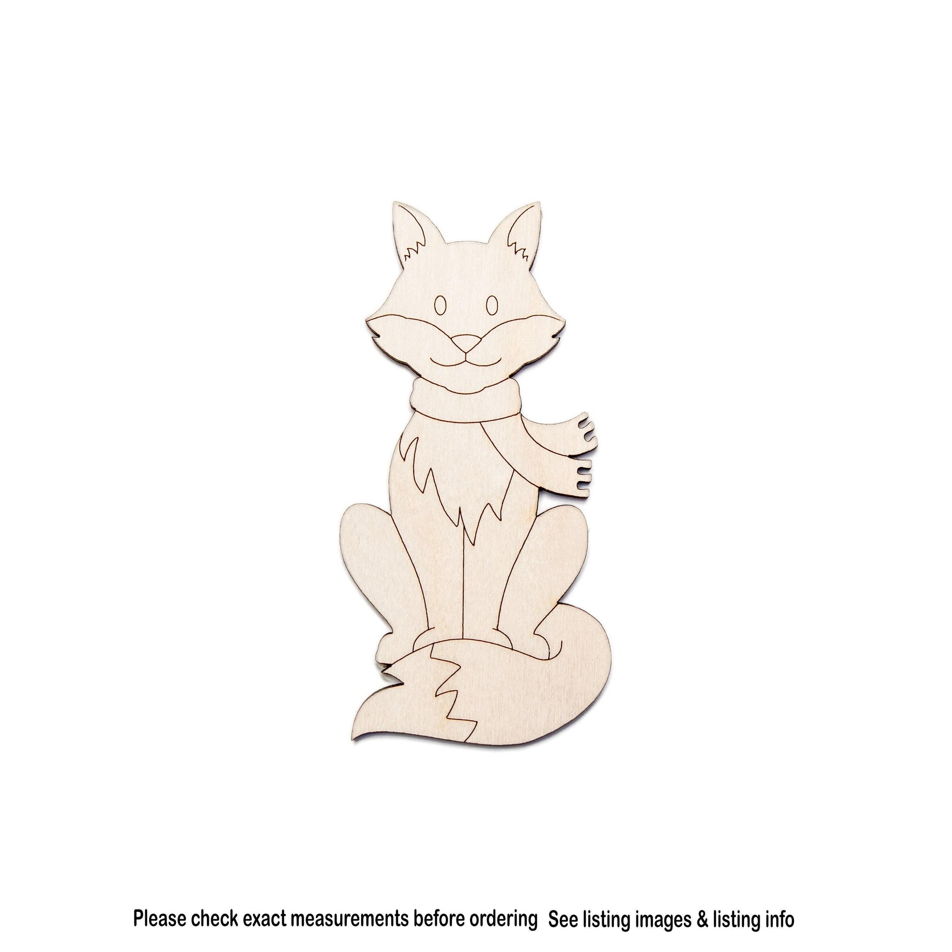 Cute Winter Fox Wood Cutout - Laser Cut Unfinished Craft Shape - Multiple Sizes