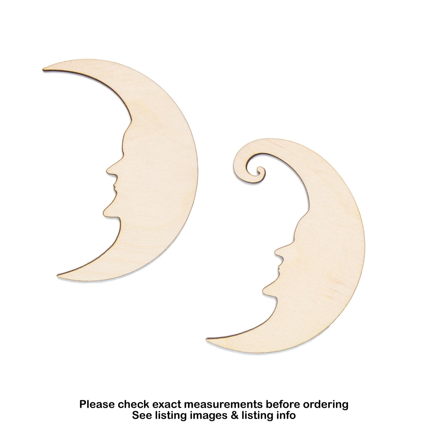 Crescent Moon Face Blank Wood Cutout - Laser Cut Unfinished Craft Shape - Multiple Sizes