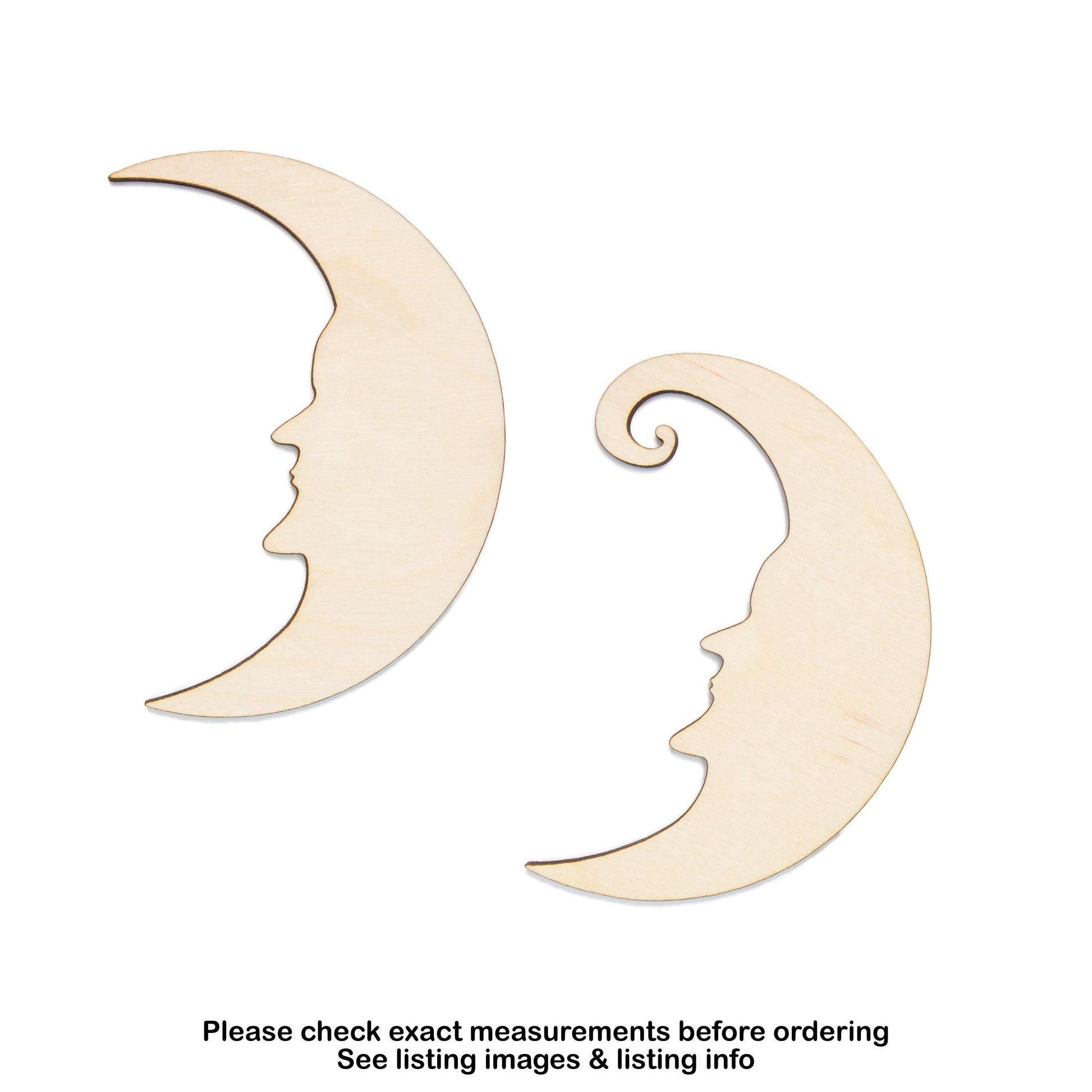 Crescent Moon Face Blank Wood Cutout - Laser Cut Unfinished Craft Shape - Multiple Sizes