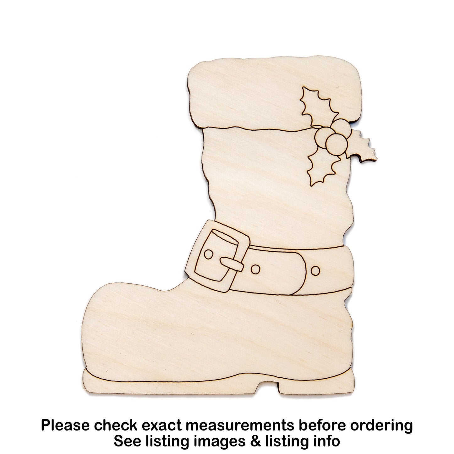 Santa Boot Wood Cutout - Laser Cut Unfinished Craft Shape - Multiple Sizes