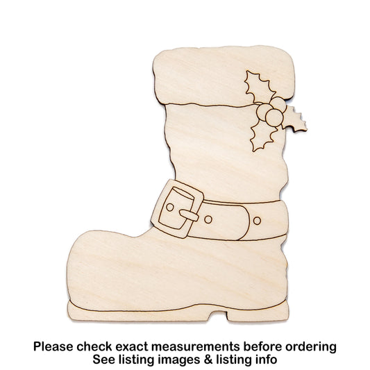 Santa Boot Wood Cutout - Laser Cut Unfinished Craft Shape - Multiple Sizes
