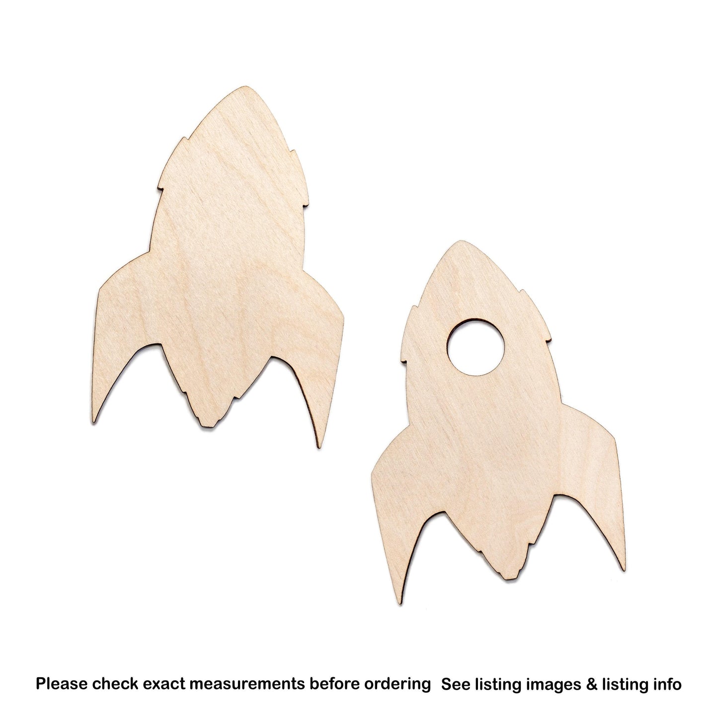 Rocket Ship Blank Wood Cutout - Laser Cut Unfinished Craft Shape - Multiple Sizes